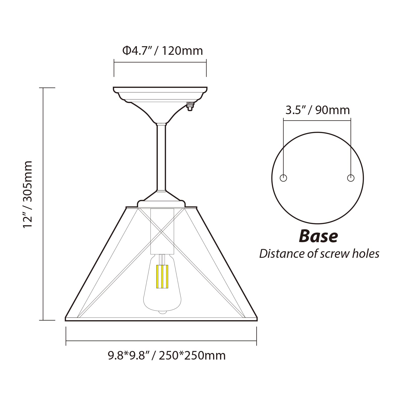 Dream Lighting 12V RV Dinette Ceiling Light Fixture, Vintage Edison Bulb, Matte Black, 12 inch, Model DD-X6F15