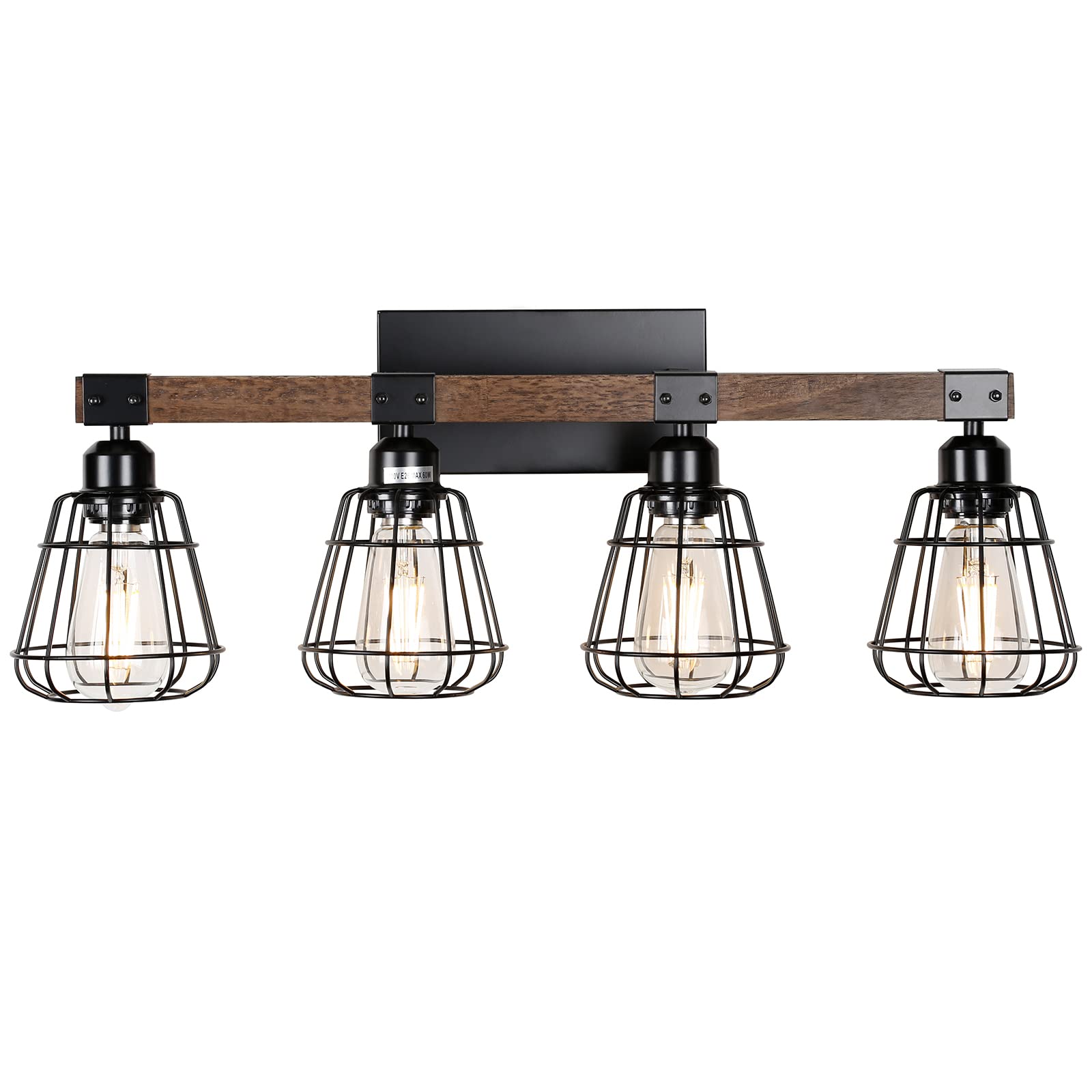 Telafly Bathroom Vanity Light Fixture,Rustic 4-Light Wood Wall Light,Industrial Bathroom Lighting Fixture Over Mirror,Modern Mat