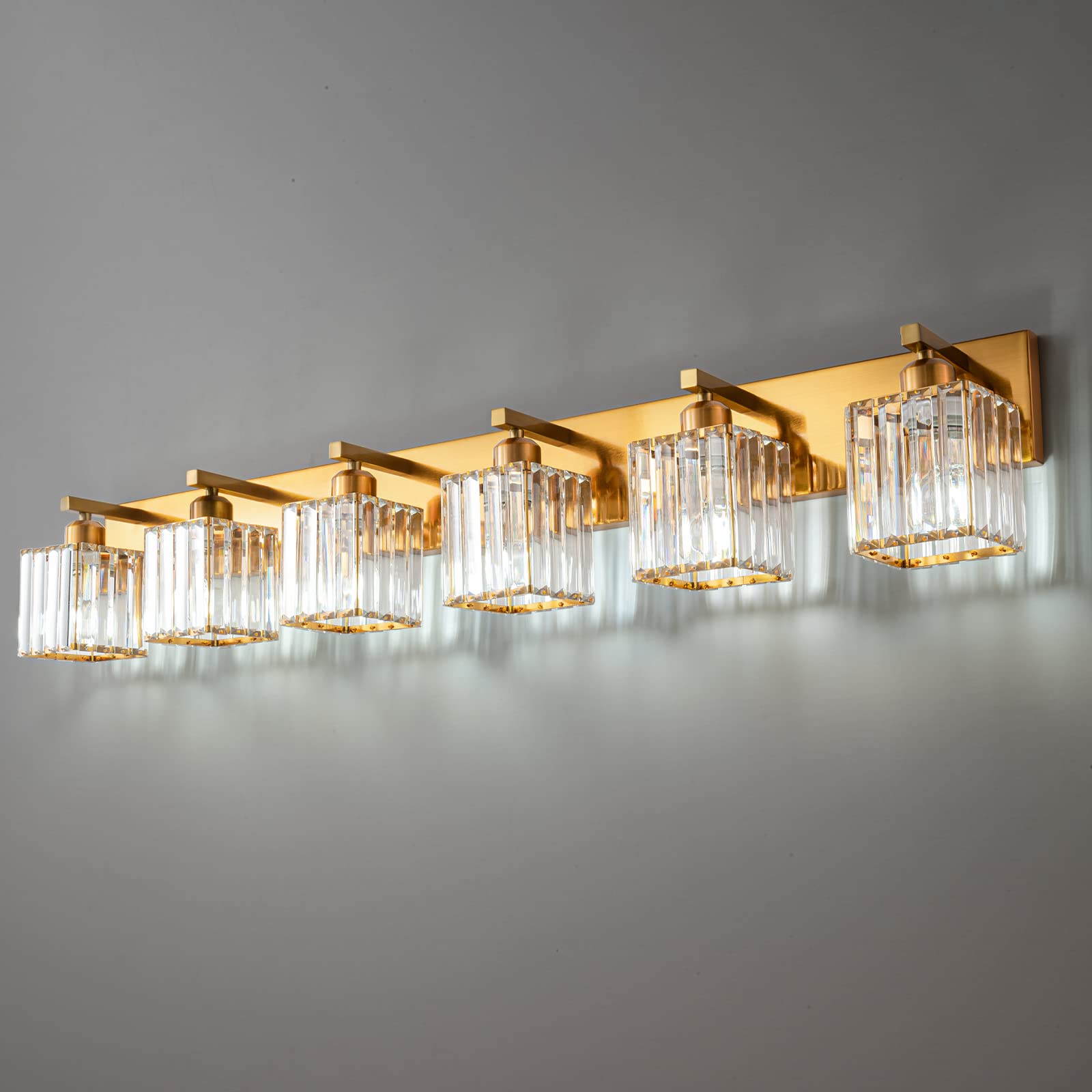 FDPBY 6-Light Wall Light Gold Brushed Brass Finish Crystal for Bathroom Vanity JW-002