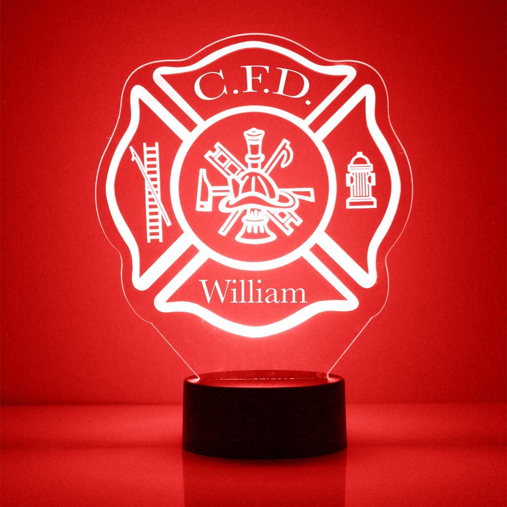 Firefighter Custom LED Name Sign with Remote, Light Up Name Night Light, Customized Like You Want, Made in the USA, Clear Acryli
