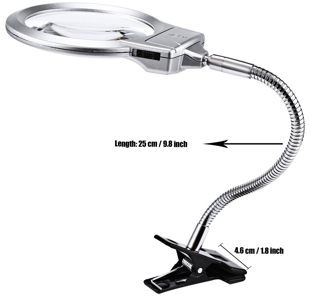 Magnifers Lighted Hands Free,Pro-Flex Desk Led Magnifying Glass Lamp 2.25X 5X Insert Lens Desktop Table Lamp For Close Work, Led