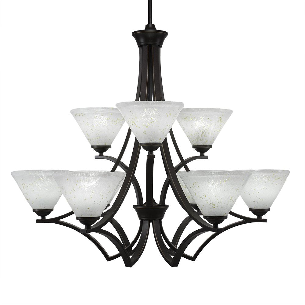 Toltec Lighting 569-DG-7145 Zilo 9 Light Chandelier Shown with 7&quot; Gold Ice Glass, 31.75&quot; x 31.75&quot; x 27.75&quot;, Dark Granite