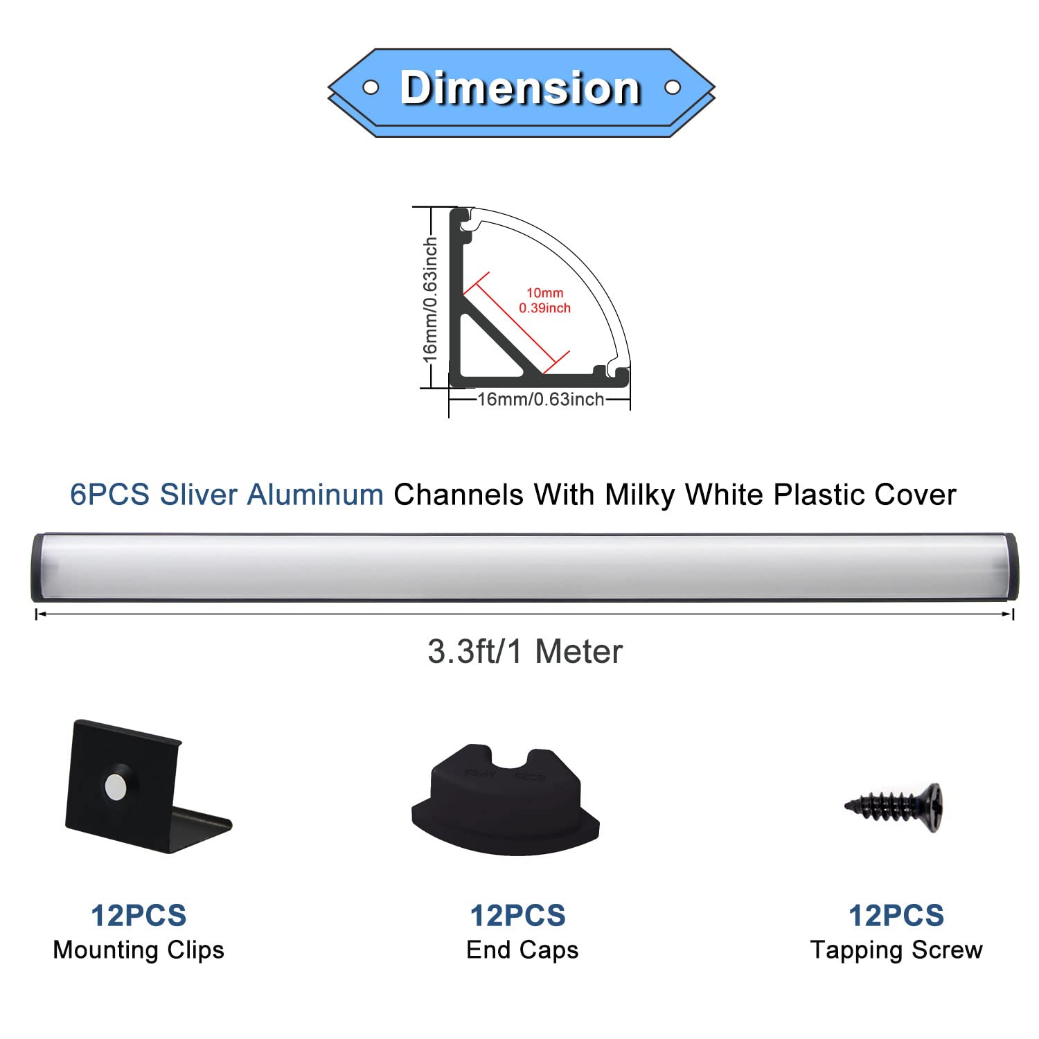 Vst 6Pack 3.3 Ft Black Led Aluminum Channel With Milky White Cover V Shape 16X16Mm, Led Strip Light Track With Accessories For L