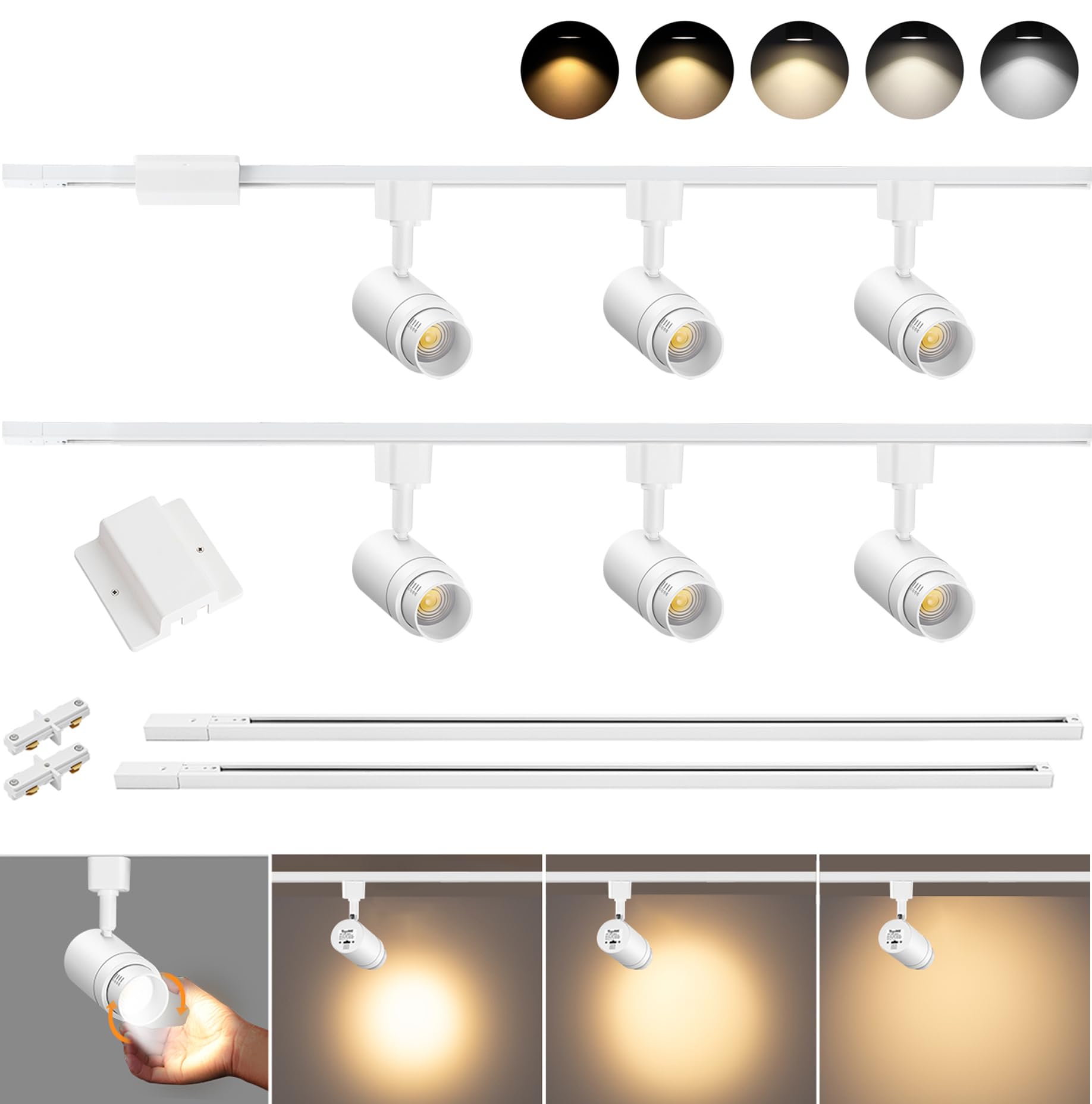 TuyuBEE 5 Color Zoomable LED Lighting Kit with 6.6FT H Track & Canopy Connector, Modern Kitchen Track Lighting Fixtures, 12W Spo