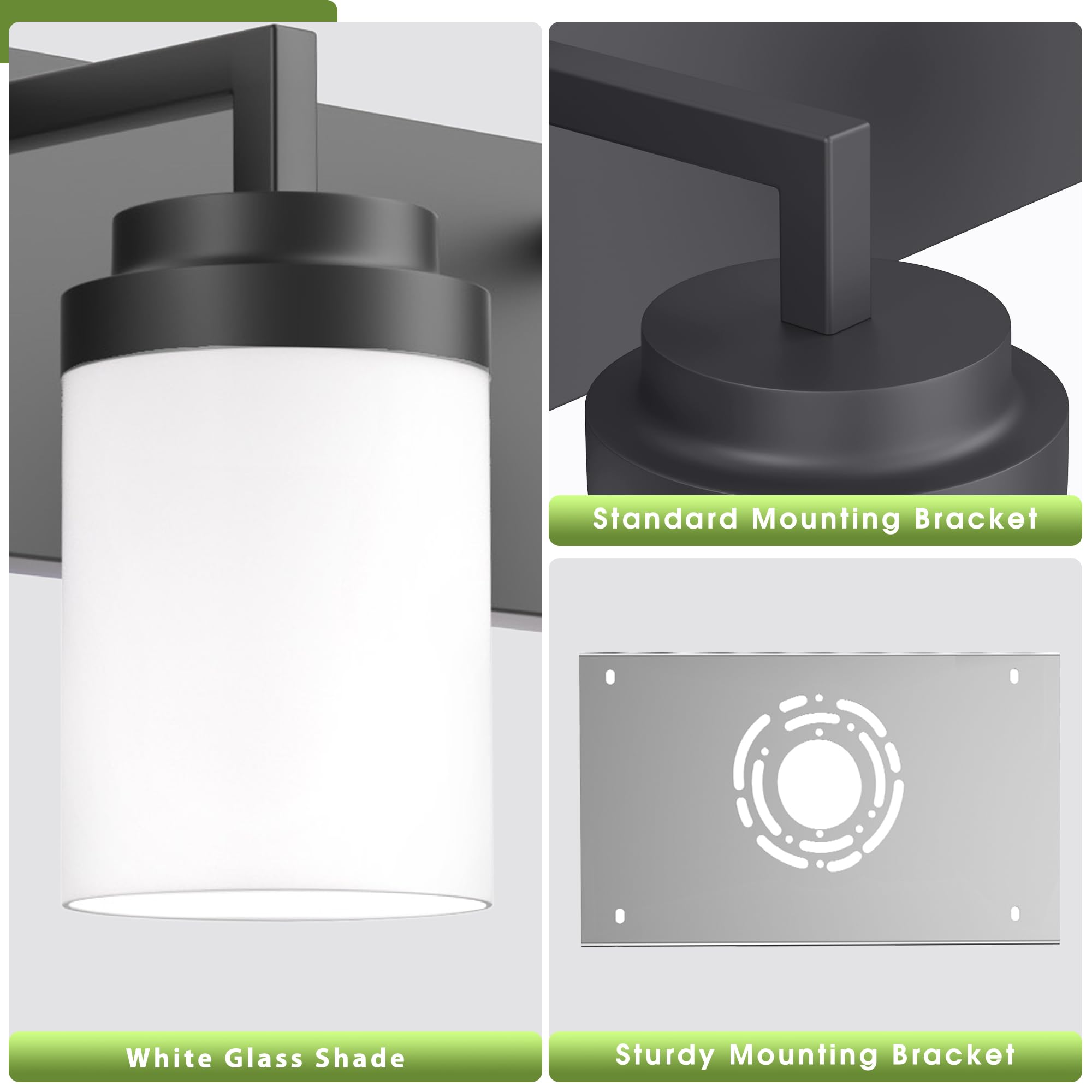 Espird Bathroom Vanity Light - 4 Light Matte Black Fixture with White Glass Shade, 30in Farmhouse Style, Model EL-DBB-B-4