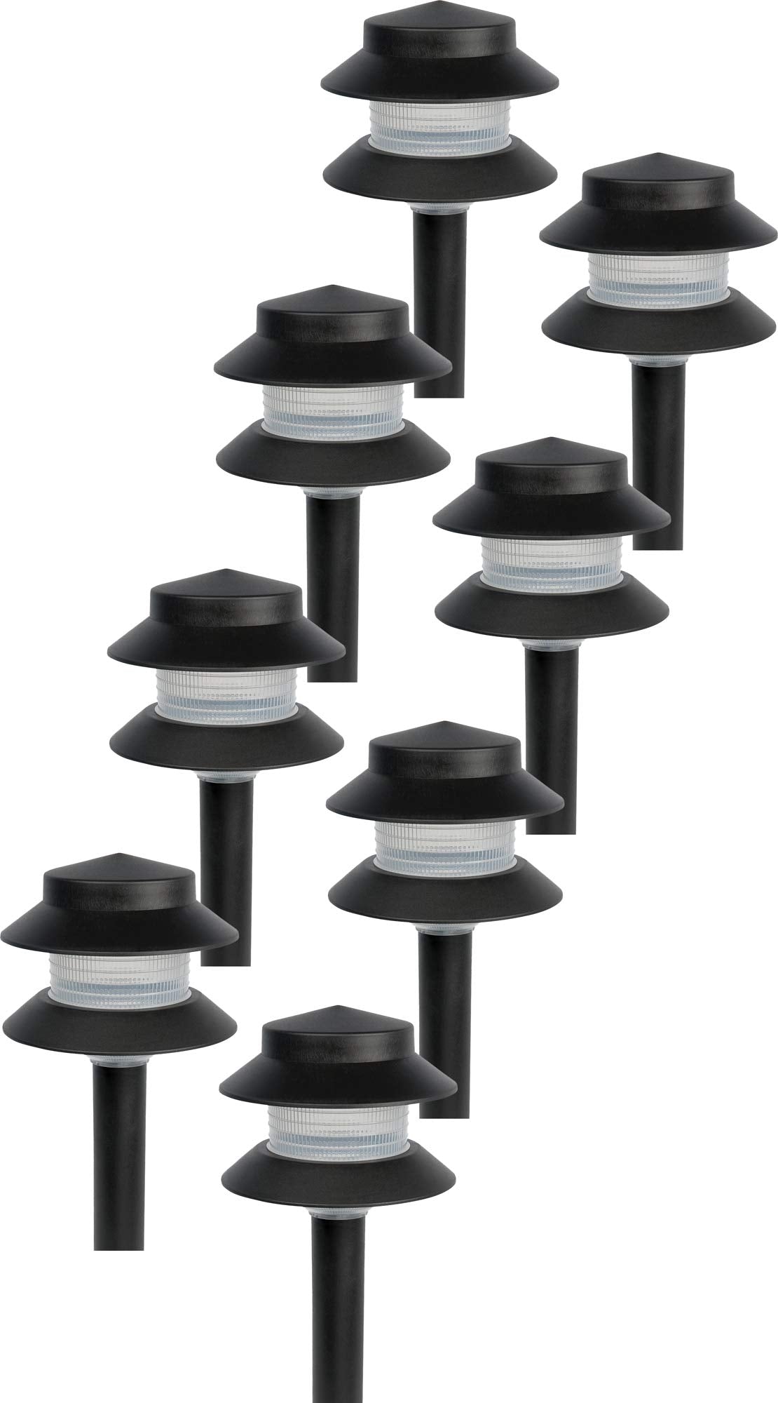 GreenLighting Low Voltage Landscape Pathway Lights - 2 Tier, Black, 8 Pack, Easy Installation, Model TN-1225175