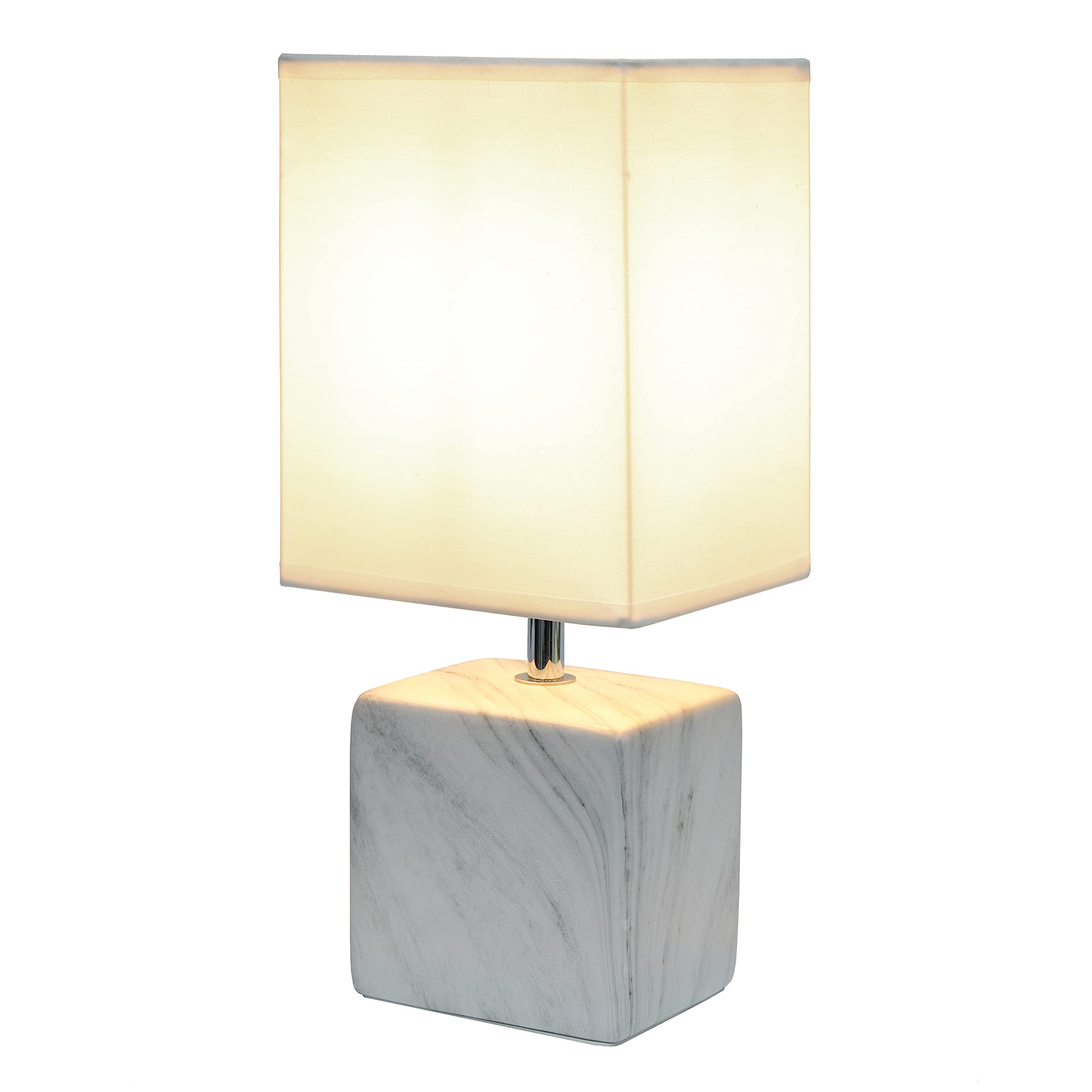 Simple Designs Lt2071-Wow White Gray Petite Marbled Ceramic Bedside Mini Table Lamp With White Fabric Shade