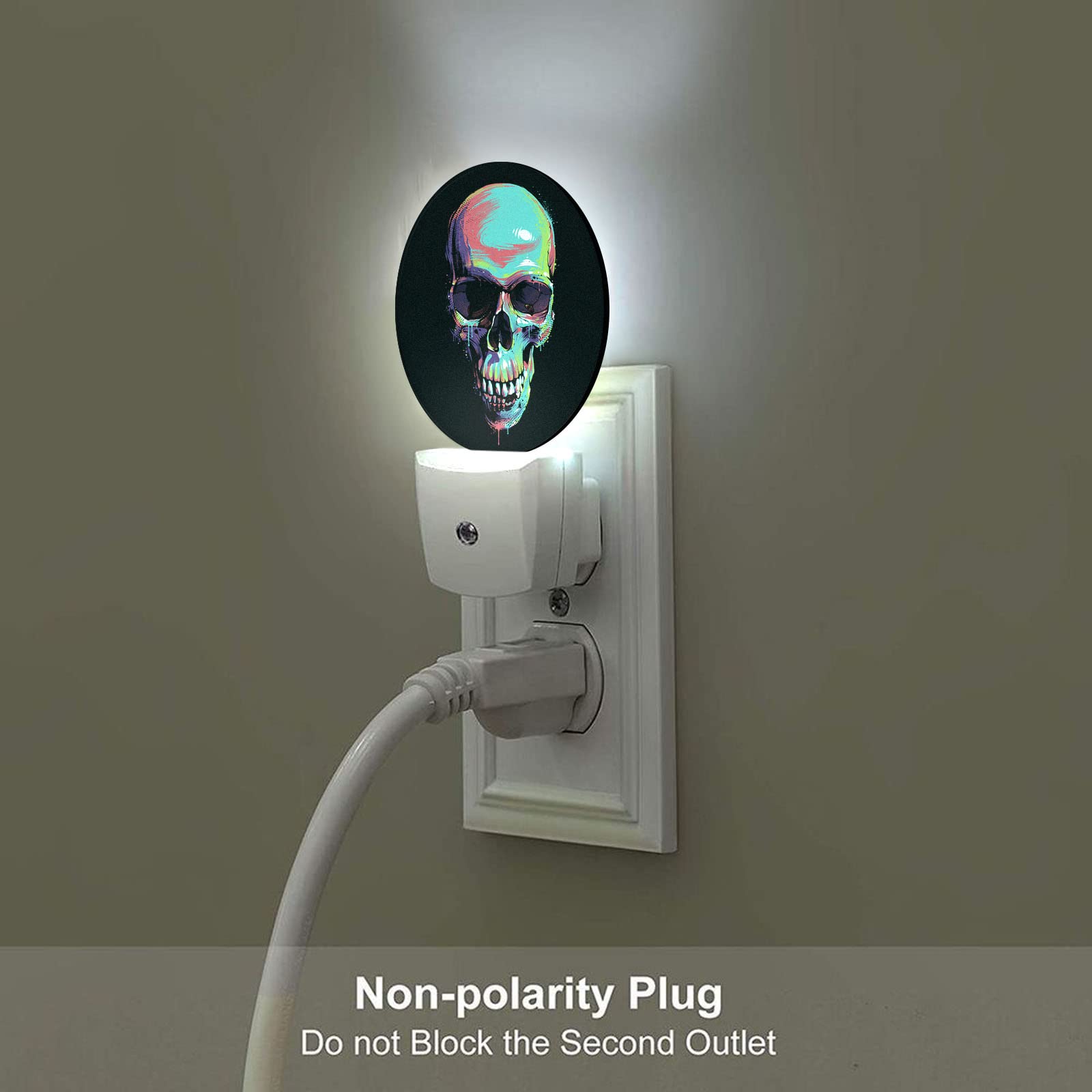 Axayaz Skull Night Light Plug Into Wall Bright Graffiti Skeleton Head Halloween Dia De Los Muertos Auto Sensor Led Dusk To Dawn Light For Bedroom Staircase