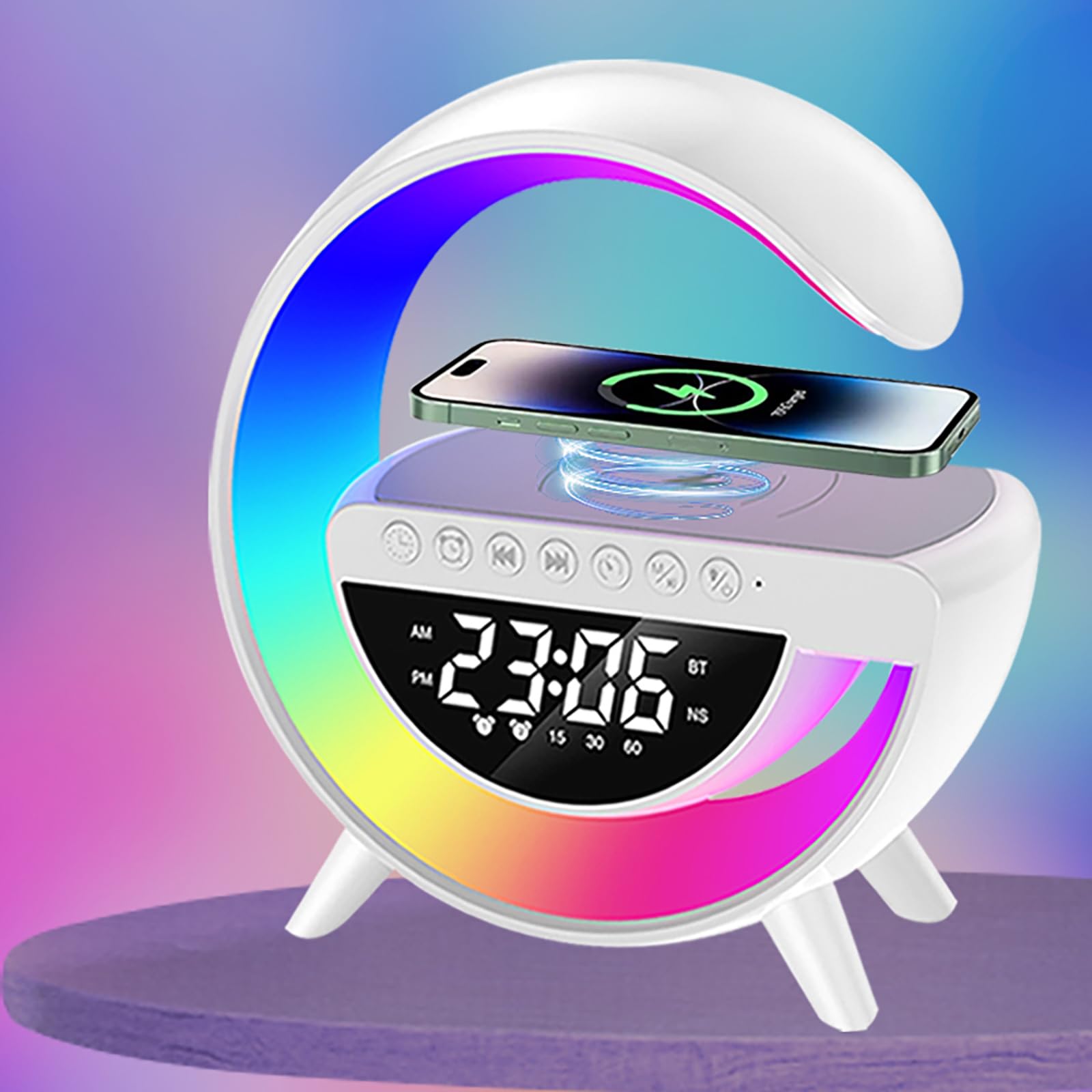 ZFMF Wireless Charging Table Lamp, Multifunctional Bluetooth Speaker & Alarm Clock - LED Bedside Desk Lamp Night Light for Heavy