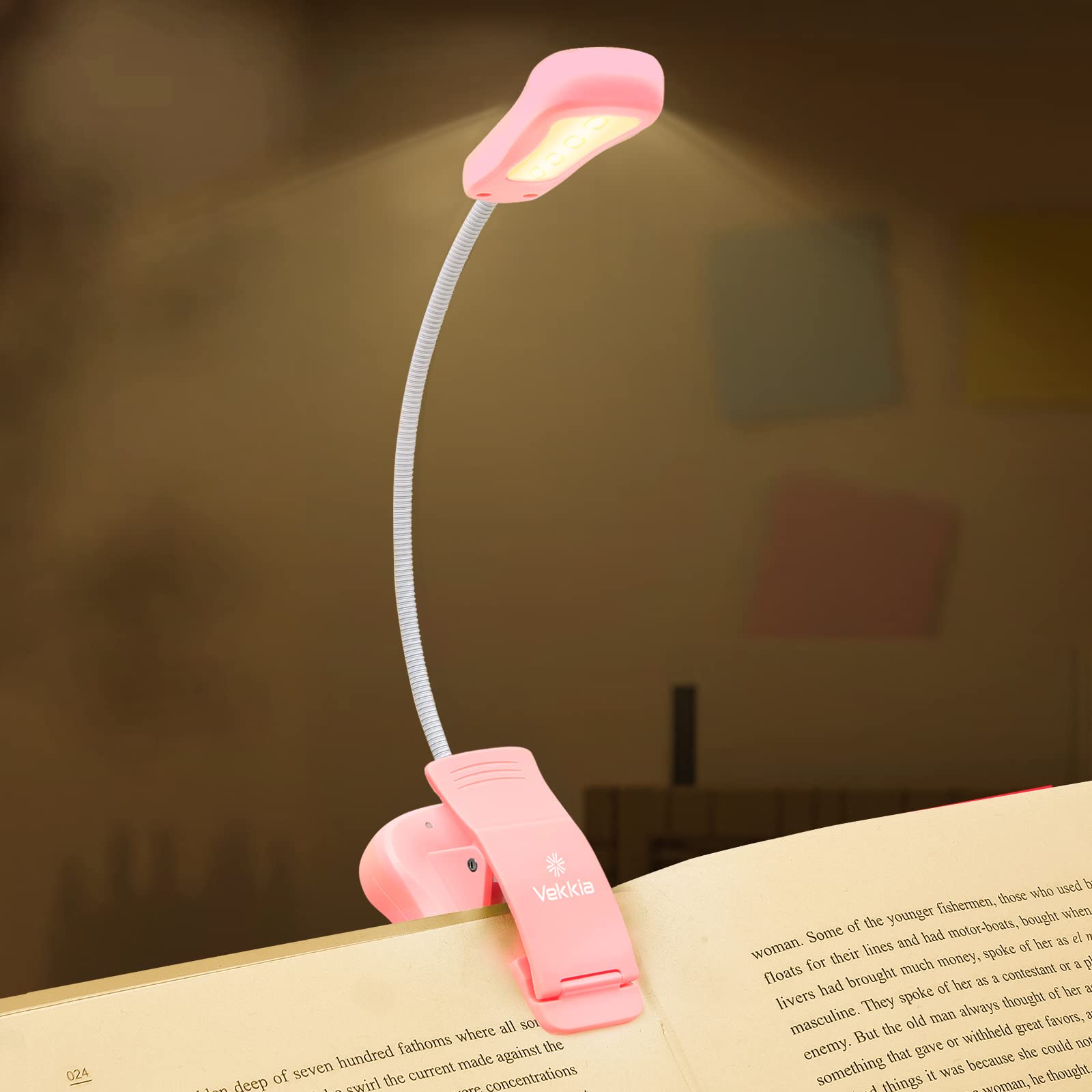 Vekkia Rechargeable-Book-Light-For-Reading-In-Bed, 3000K Warm 6 Led 3 Brightness Lamp