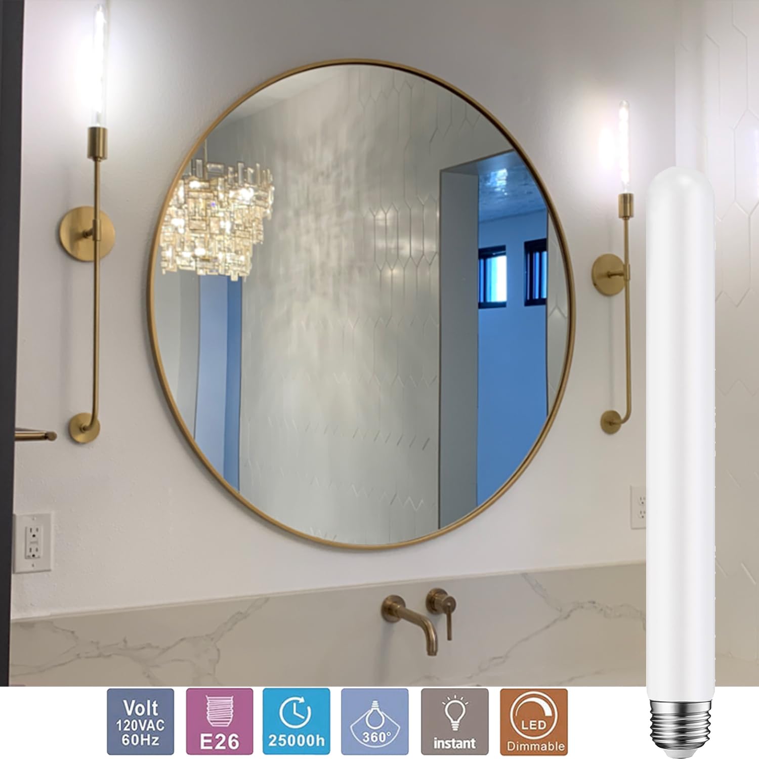 Leools LED Light T10 12W Dimmable Tubular E26 Edison Bulb 11.8inch 4000K Neutral White, 4 Packs, CRI90+, 600