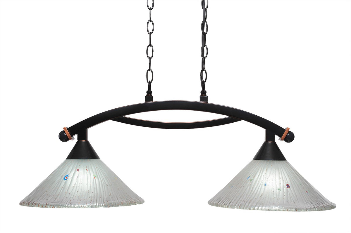 Toltec Lighting 872-BC-701 Bow 2 Light Island Light Shown with 12&quot; Frosted Crystal Glass, Black Copper