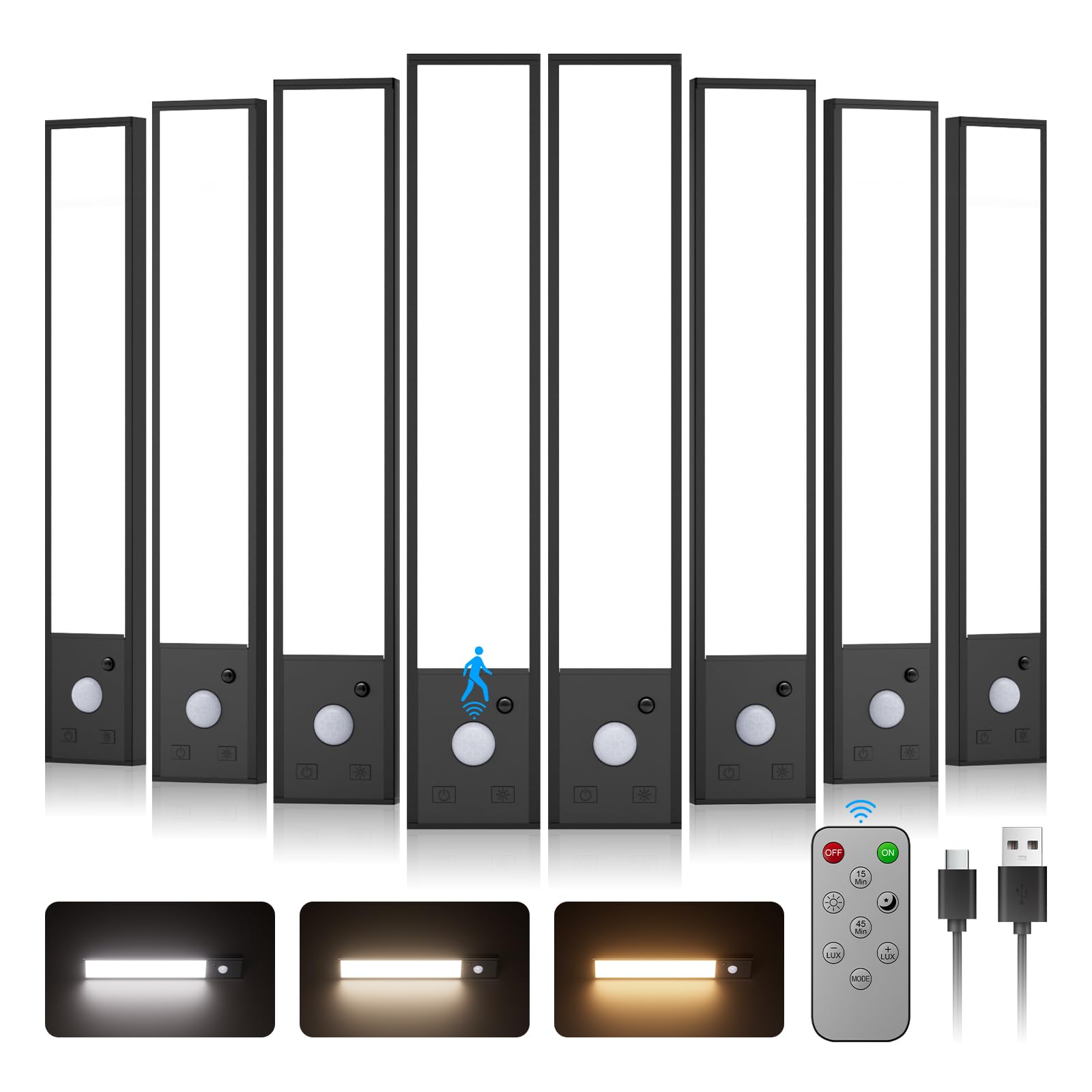 Tnight 8Pack Under Cabinet Lighting Wireless 56 Led -3 Color& 7 Levels Cabinet Lights 3000Mah Dimmable Cabinet Lighting  Motion Sensor Sensor Light Indoor For Kitchen  Magnetic Rechargeable Lights