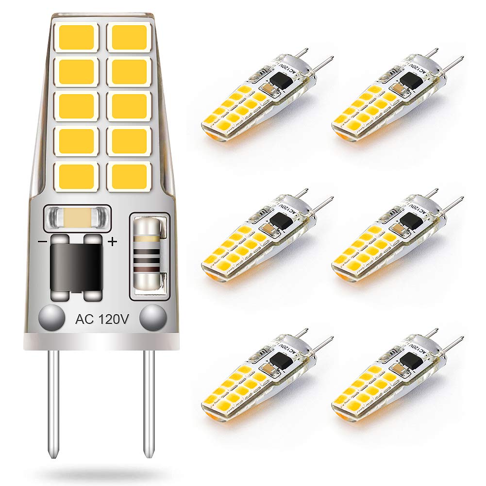 Lacnooe G8 LED Bulb 3W Equivalent to T4 JCD Bi-Pin Halogen Bulb 20W-25W Dimmable G8 Light Bulb 120V Daylight White 6000K for Puc