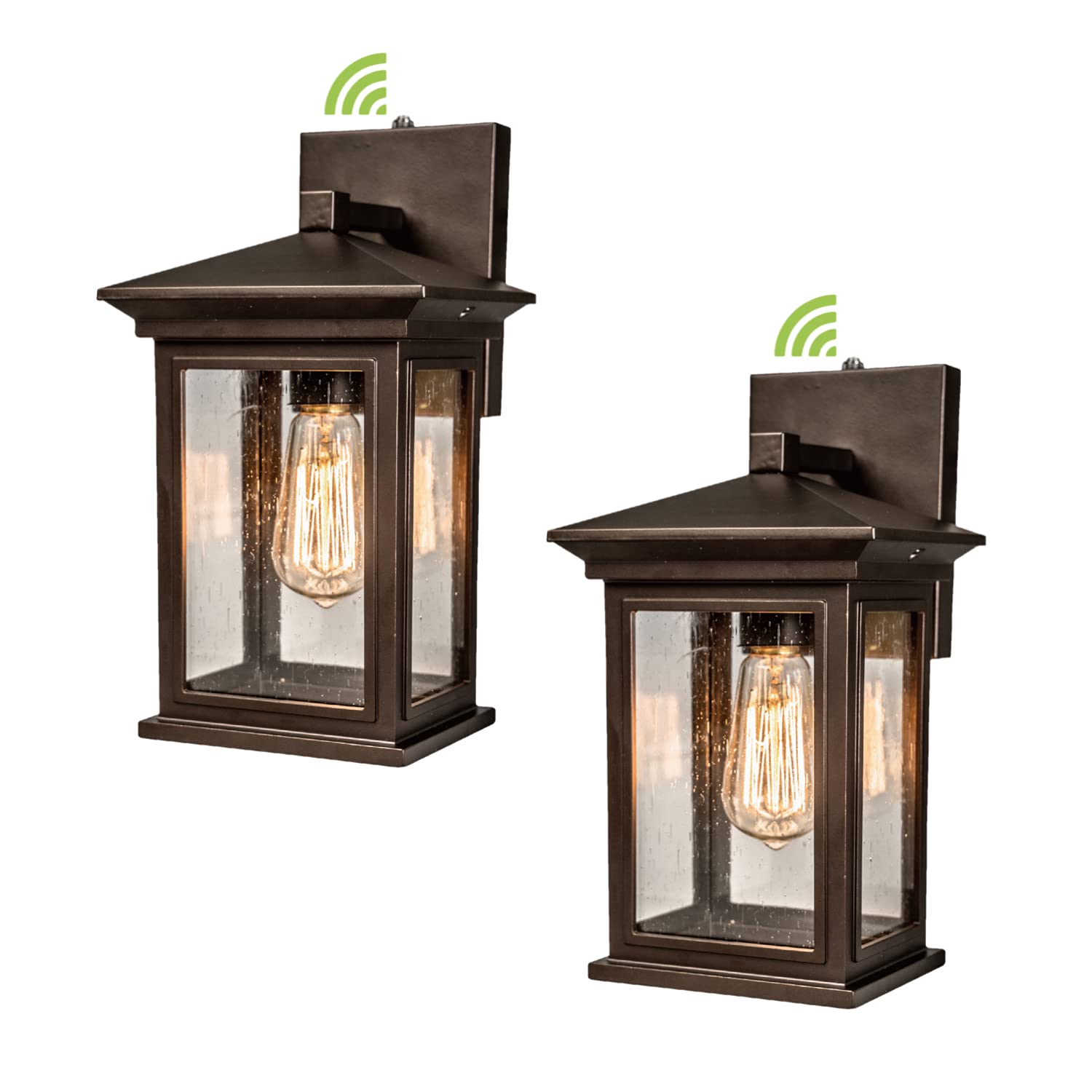 JETIMA Outdoor Wall Light with Dusk to Dawn Photocell Sensor, Wall Sconce in Oil Rubbed Bronze (ORB) Finish with Clear Seeded Gl