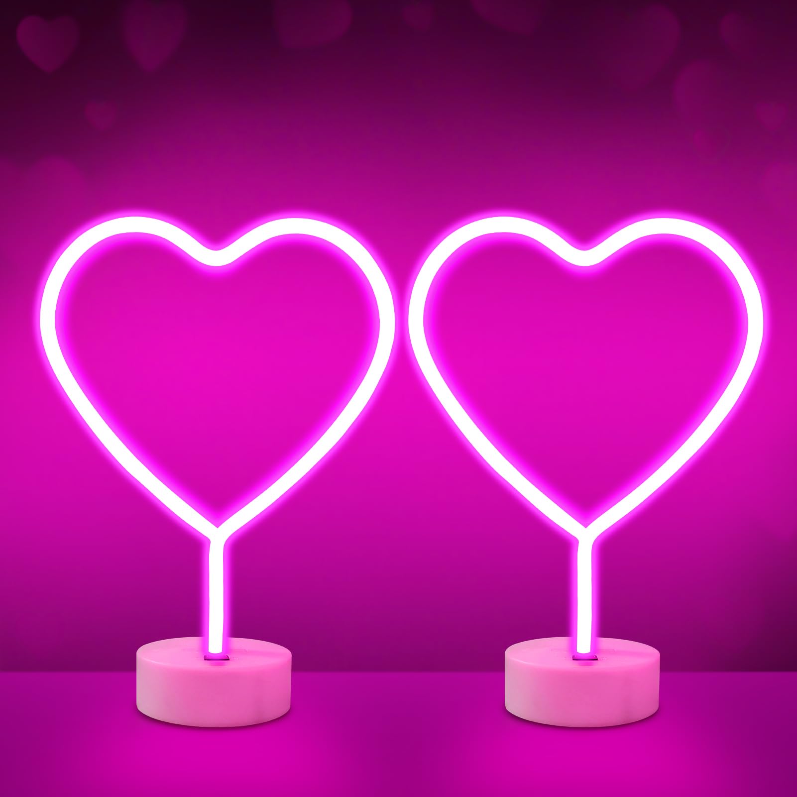 Brightdeck 2 Pack Heart Neon Signs  Led Lights Battery Operated Or Usb Powered Decoration Lamp  Neon Lights Decor For ValentineS Day Gifts  Wedding  Party  Pink Room Decor (Pink Heart)