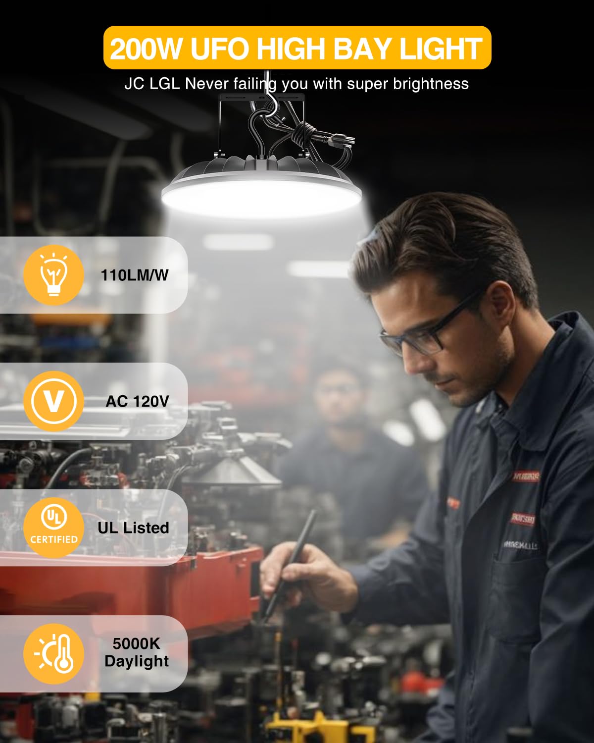 Ufo Led High Bay Light, 200W High Bay Led Lights 22000Lm Ul Listed With Us Plug, 2 Types Of Installation High Bay Light, Ip65 Co