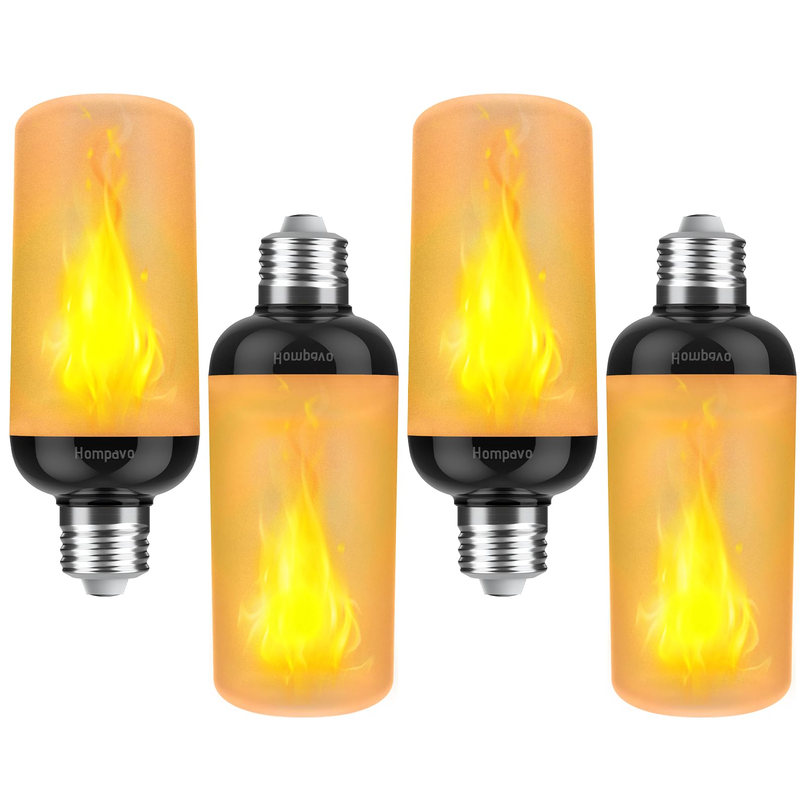 Hompavo Gen2 LED Flame Light Bulbs, 4-Mode Flickering Effect, E26, 4 Pack, Plastic, for Indoor & Outdoor Decorations