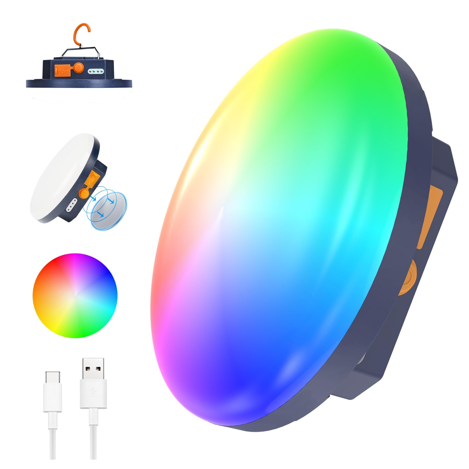 IODOO 10000mAh 3000LM Rechargeable RGB Camping Light Flashlight Portable LED Camping Lantern Rechargeable Light 30W with Magnet , Tent Light Power Failure Emergency Survival Kits(30W(RGB))