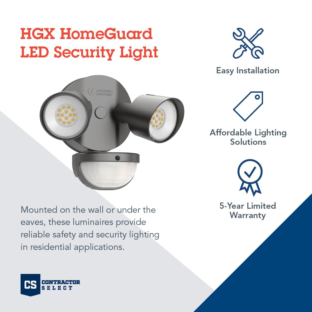 Lithonia Lighting 2-Light LED Outdoor Flood Lights with Motion Sensor, Dusk to Dawn, Dark Bronze, Model HGX LED 2RH 40K 120 MO DDB M2