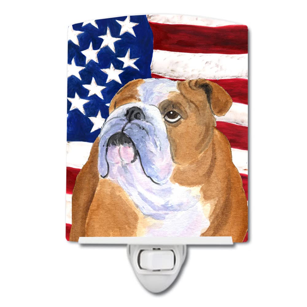 Carolines Treasures Ceramic Night Light, USA American Flag with Bulldog, 6x4x3in, Multicolor, Model SS4017CNL, UL-Certified