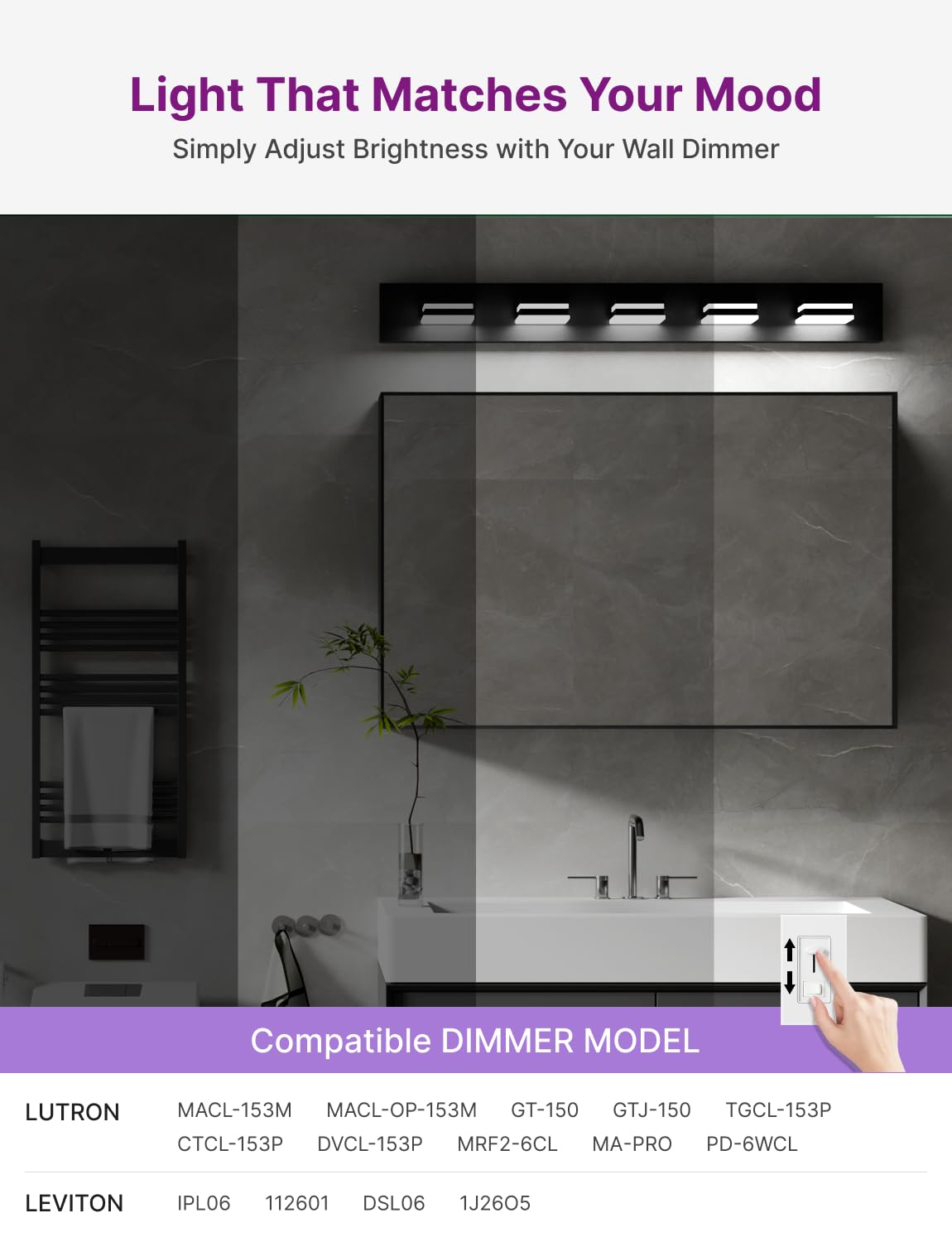 Likelgn Modern Bathroom Vanity Light, 36" Dimmable LED, Matte Black, 5-Light, Model VL3310