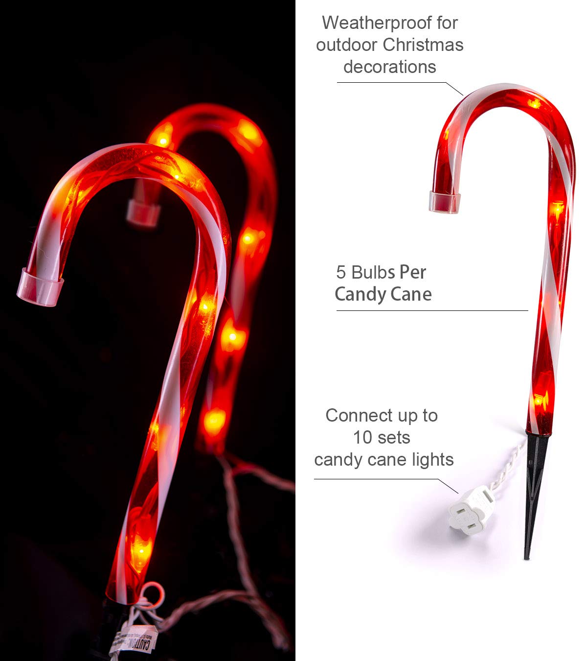 TIGOMOOV Candy Cane Lights Set of 10, 10 Inch Outdoor Christmas Decorations, Red-White Plastic Pathway Makers