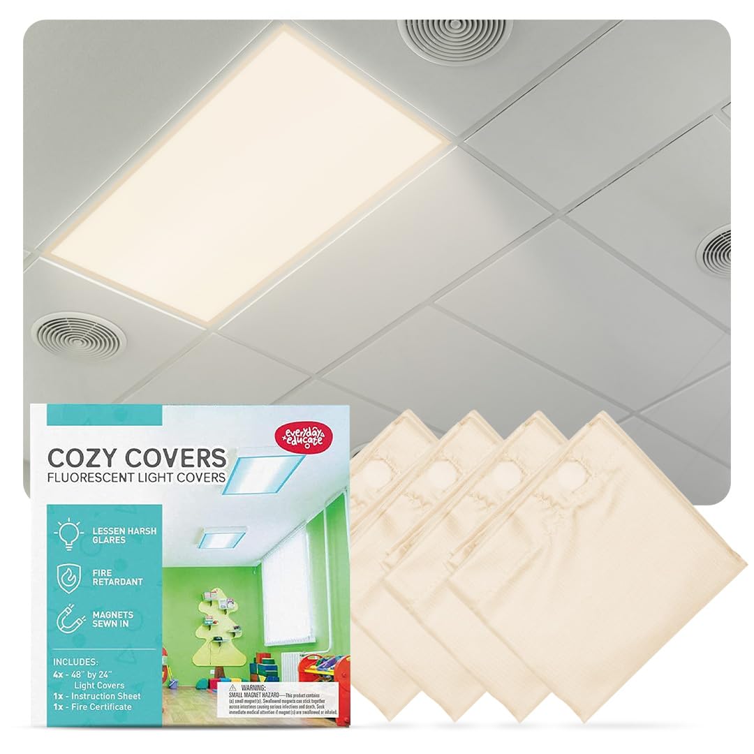 Fluorescent Light Covers For Ceiling Lights - Flicker & Glare Reducing Filters For Ceiling Lights - Overhead Light Covers - Light Covers For Classroom And Office - 48" X 24", Off-White (4 Pack)