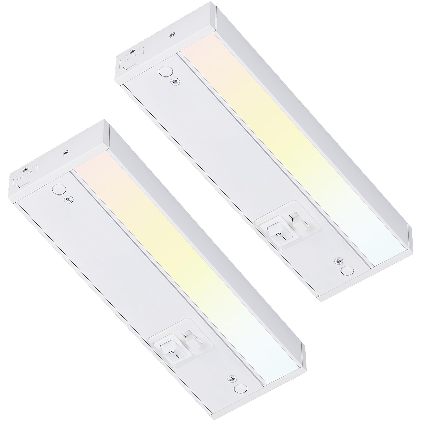TORCHSTAR LED Under Cabinet Lighting 3CCT, 8 Inch 6W 400LM, Hardwired & Plug-in, 3 Color Selectable CRI90 120V ES ETL Listed Dimmable Under Counter Lights for Kitchen, White Aluminum Housing, 2 Pack