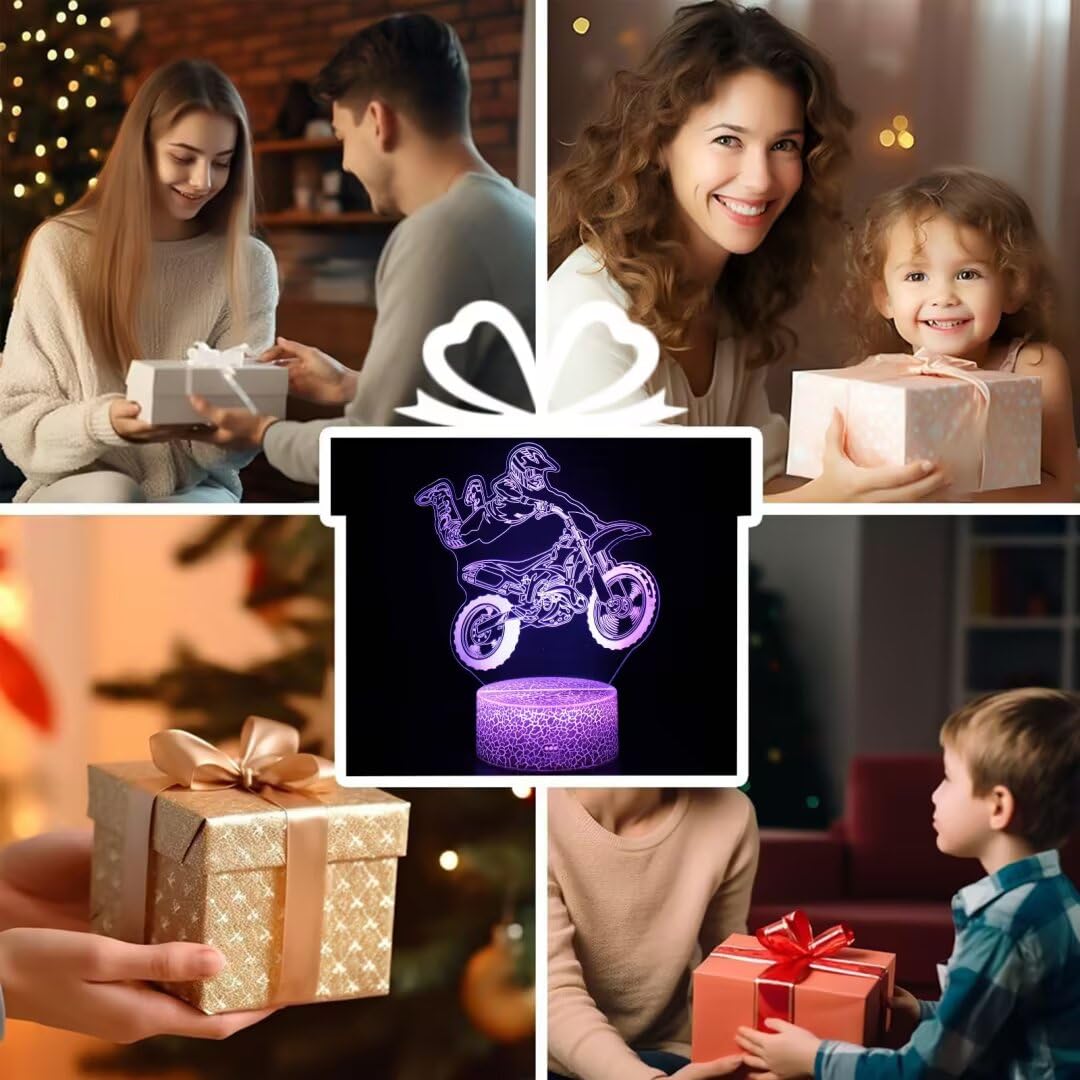 Yzddsi 3D Motorcycle Night Light for Kids - 16 Colors with Remote & Timer, Touch Control, USB or Battery Powered - Cool Motorbik