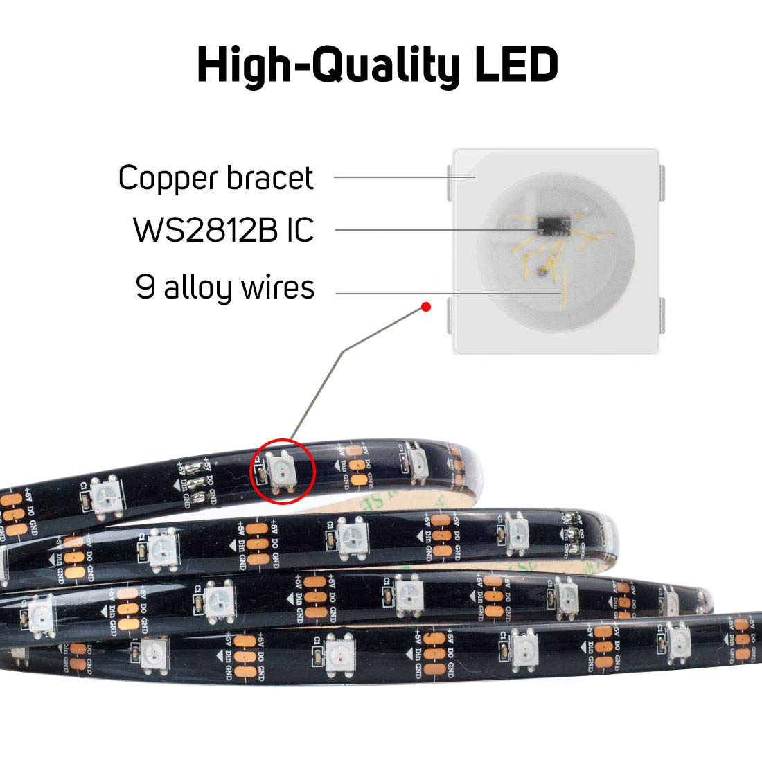 BTF-LIGHTING WS2812B ECO LED Strip 16.4FT 150LED Black FPCB IP65 Waterproof Individually Addressable Dream Color