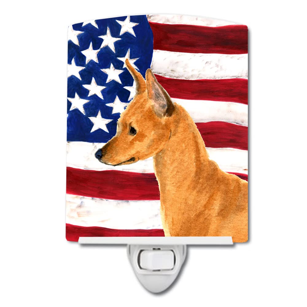 Carolines Treasures Ceramic Night Light, USA American Flag, Min Pin 4222, 6x4x3in, UL-Certified for Bedroom, Bathroom, Kitchen