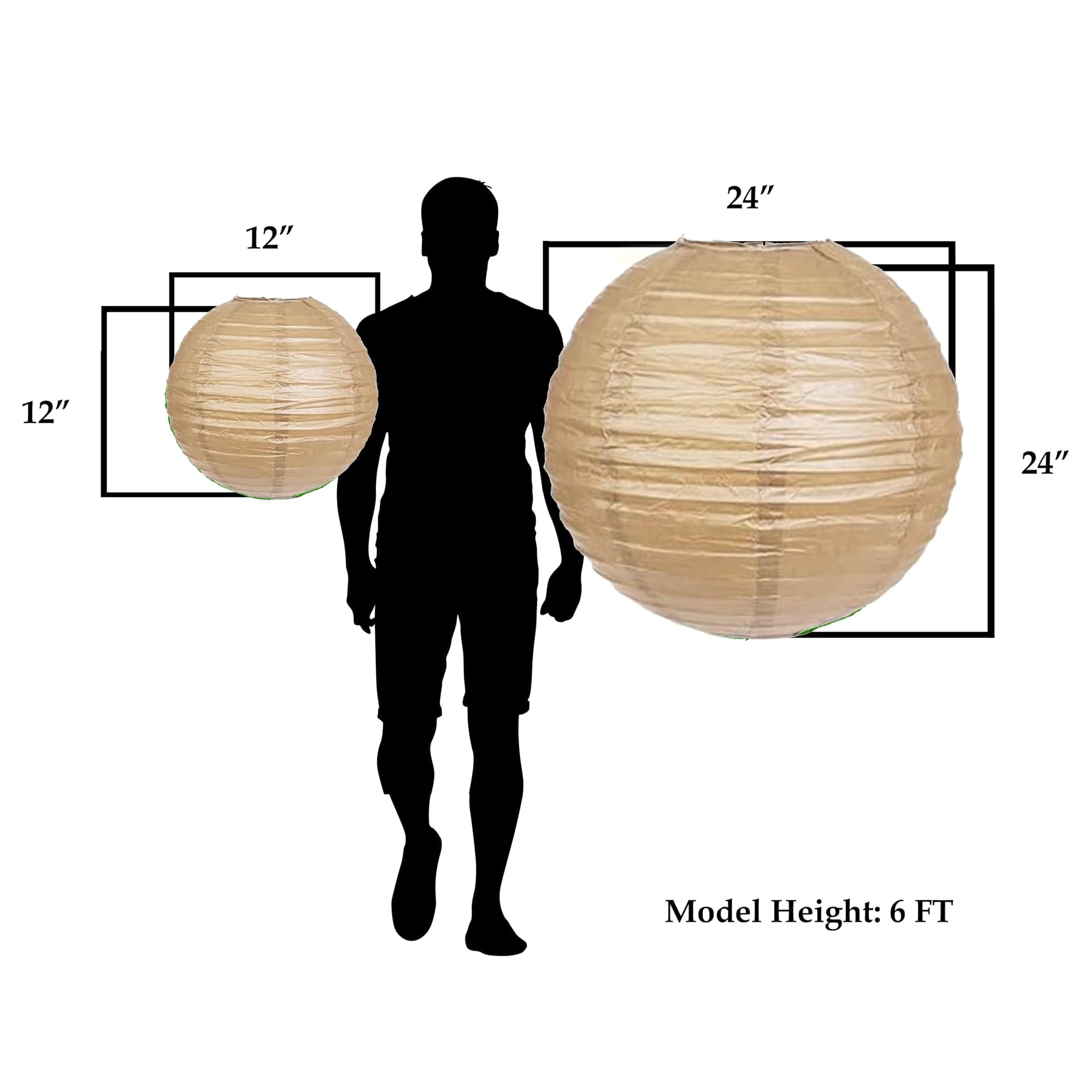 Mudra Crafts Paper Lanterns - 12 Inch Round Kraft Decorative Hanging Lanterns for Weddings and Parties
