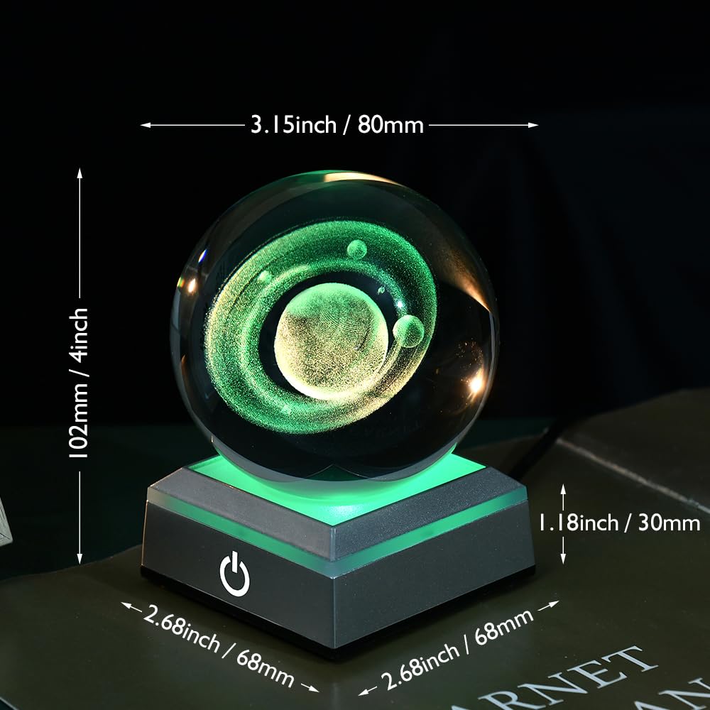 Zrenjhus 3D Saturn Crystal Ball Saturn Night Light Planet Model With Laser Engraved Saturn And Led Light Base Luminous Snow Ball
