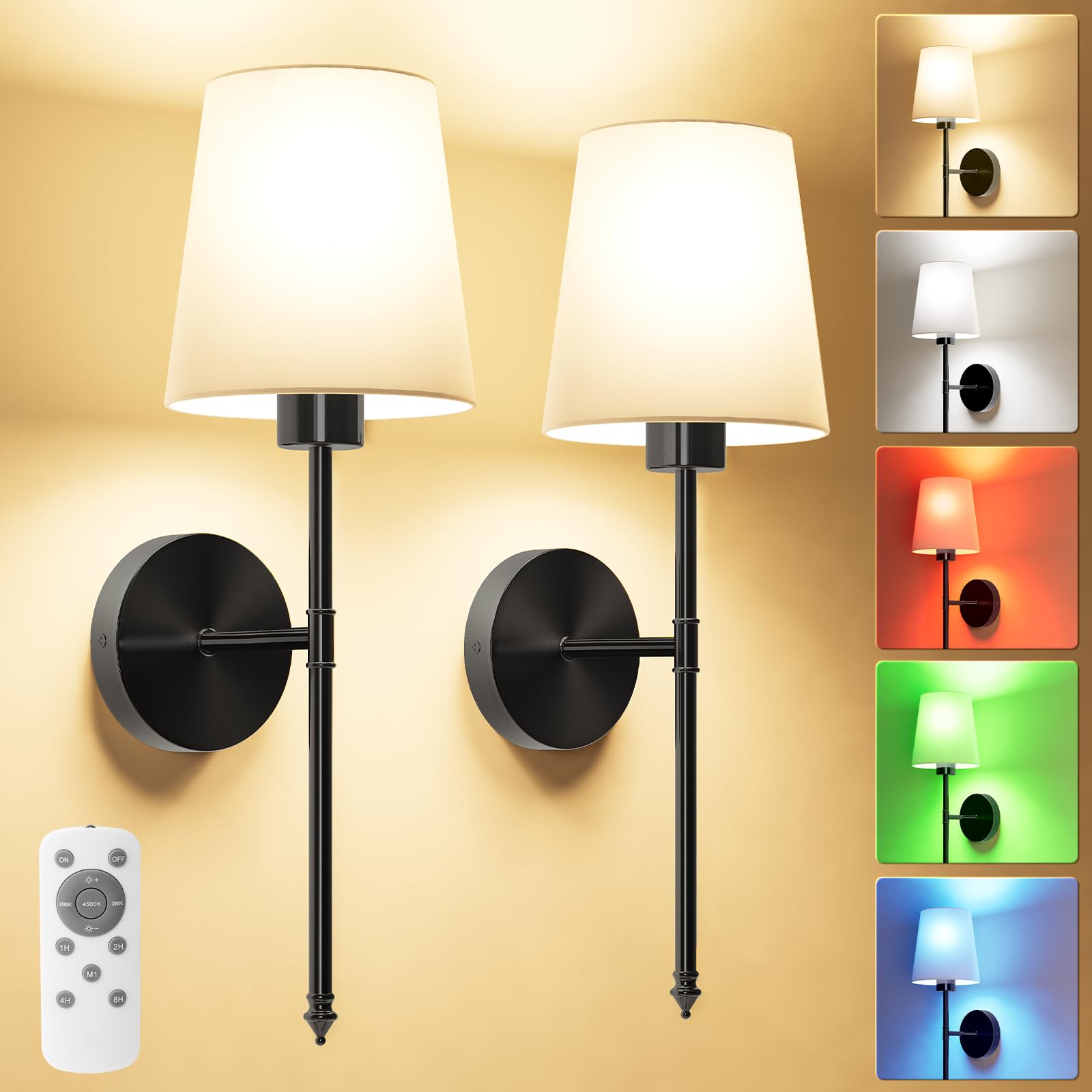 Jofios 19.9 Inch Battery Operated Wall Sconce Set Of 2, Indoor Wireless Rechargeable Wall Lights: Dimmable Detachable Wall Lamp