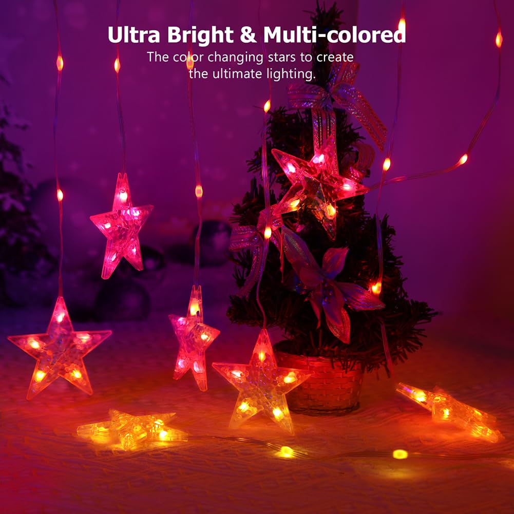 Kepstars Star Curtain Lights, 10Ft X 3.3Ft Rgb Led Color Changing String Fairy Lights Stars Curtain, Smart App & Ir Remote, 200+