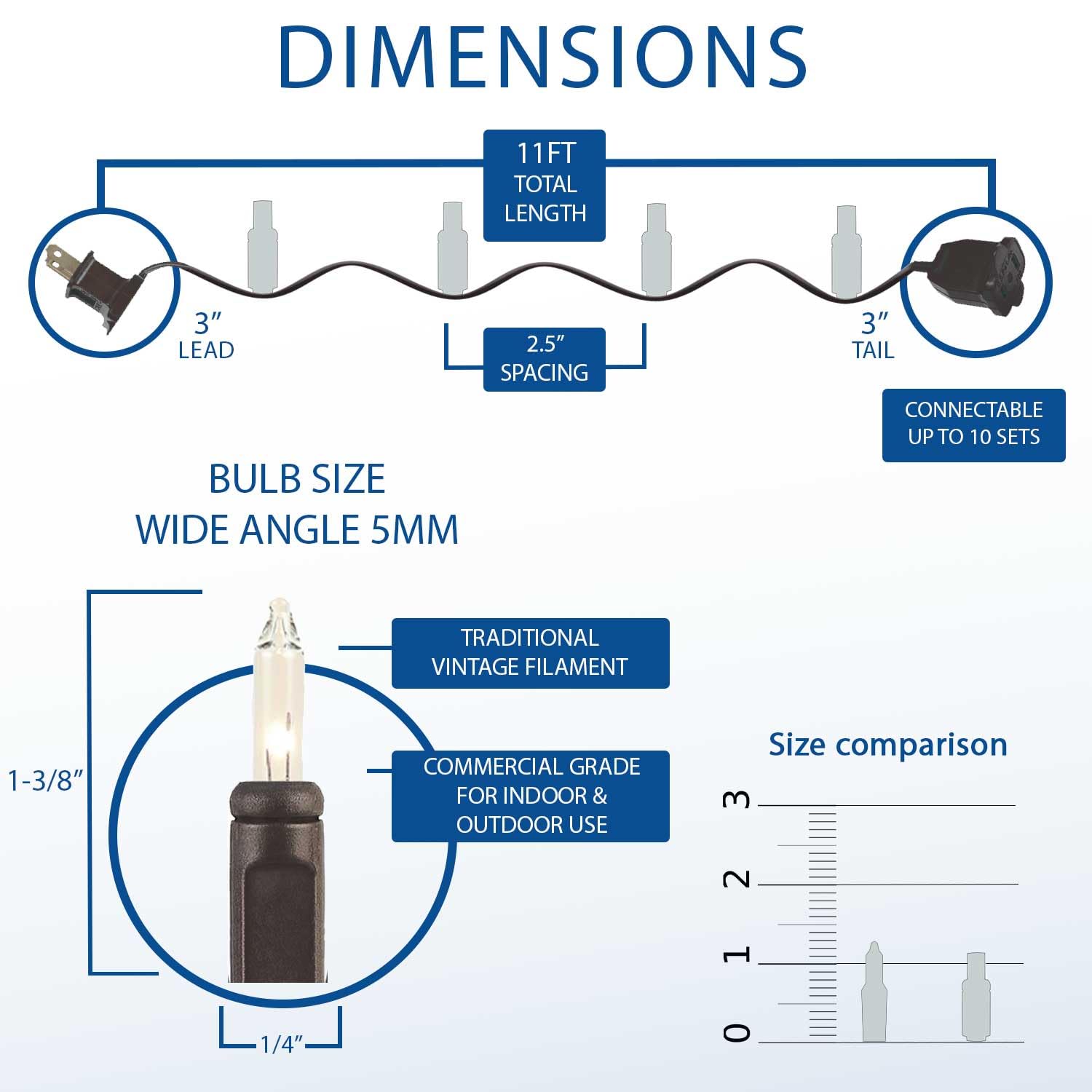 Novelty Lights Mini Lights, 11 Feet, 50 Bulbs, Clear on Black Wire, Commercial Grade, UL Listed, Model MRD-25B-2