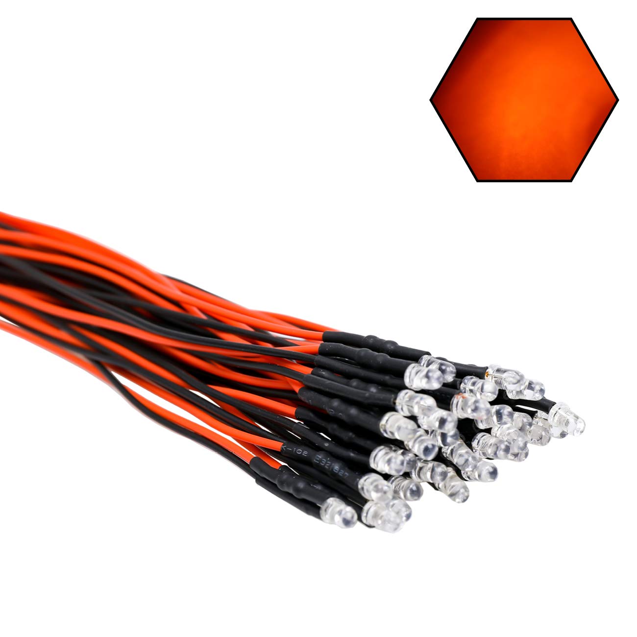 Edgelec 30Pcs 12 Volt 3Mm Orange Led Lights Emitting Diodes Pre Wired 7.9 Inch Dc 12V Led Light Clear Lens Small Led Lamps