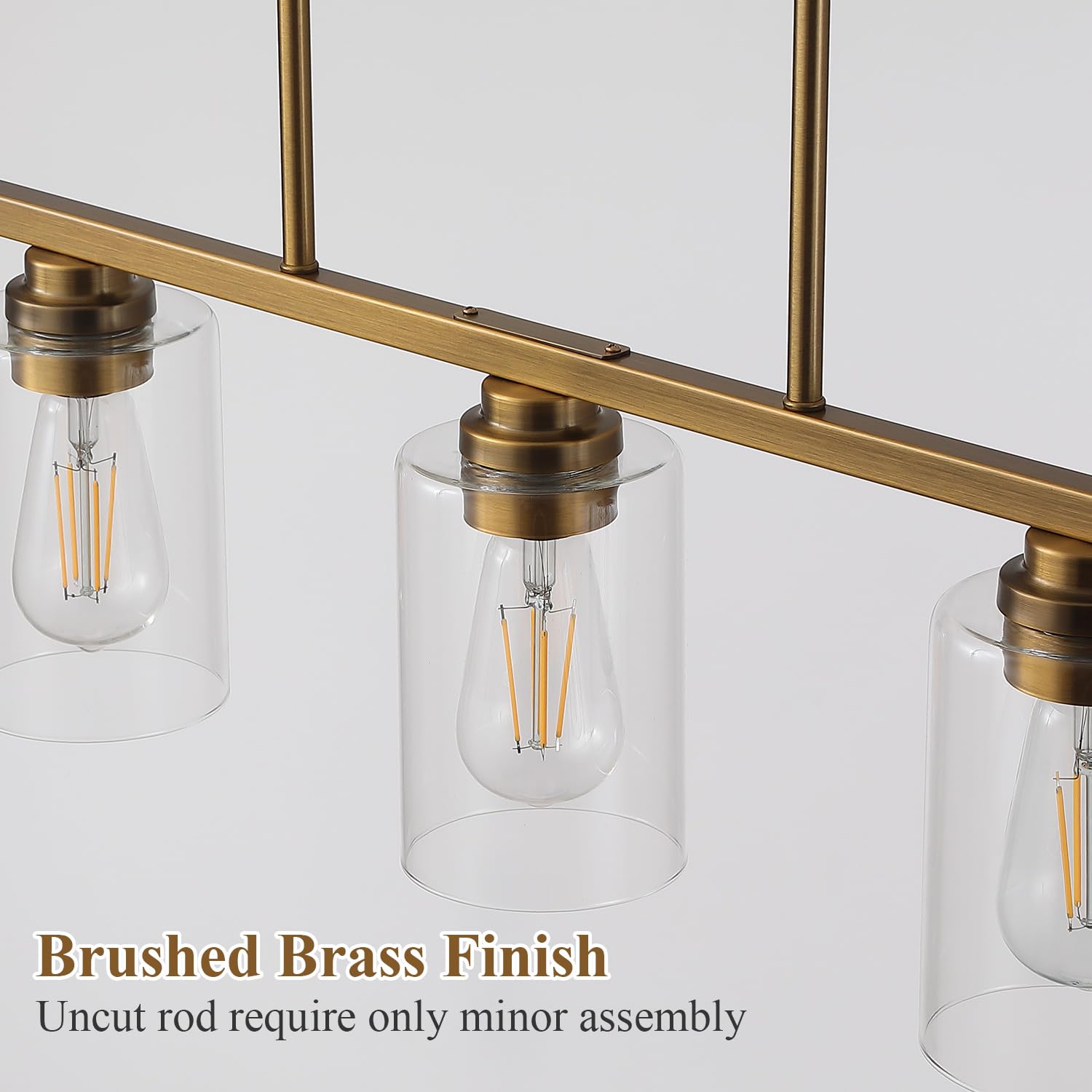 Mecgirn 5-Light Linear Chandelier Pendant Light, Brushed Brass Metal Fixture for Kitchen Island & Dining Room, Model D0017-5-Brass