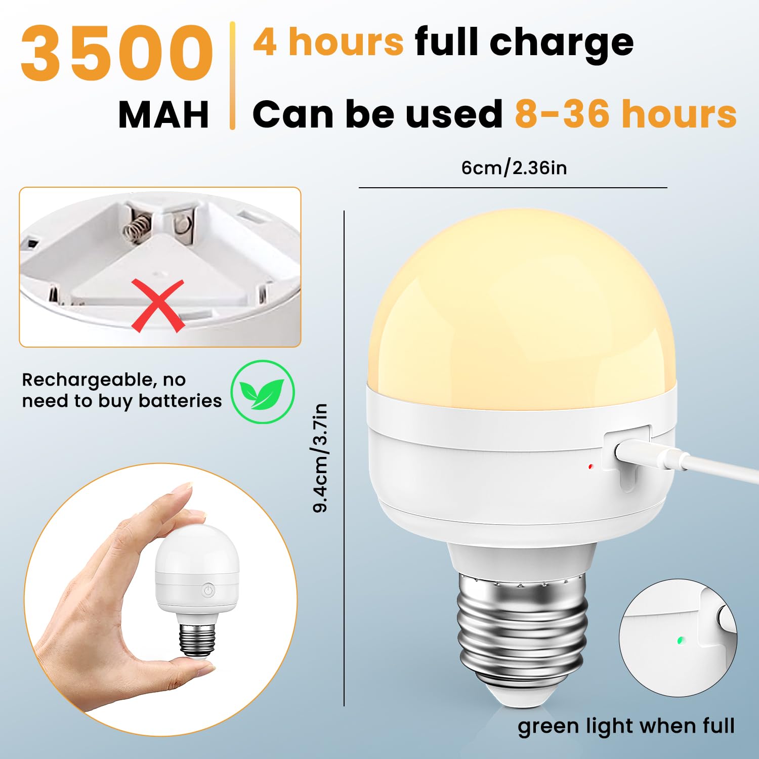 SCOPOW Rechargeable E26 Magnetic Light Bulbs with Remote, 10W, 900LM, 3500mAh, Warm/Natural/Cold White, Model DG-005,