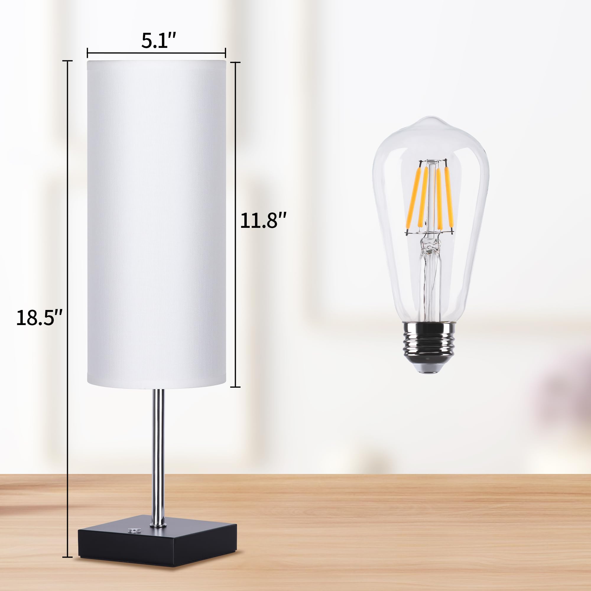 PLMMY 18 Inch Cordless Table Lamp, Rechargeable Touch Control, Dimmable, Linen Fabric Shade, White, Battery Operated for Bedroom/Office