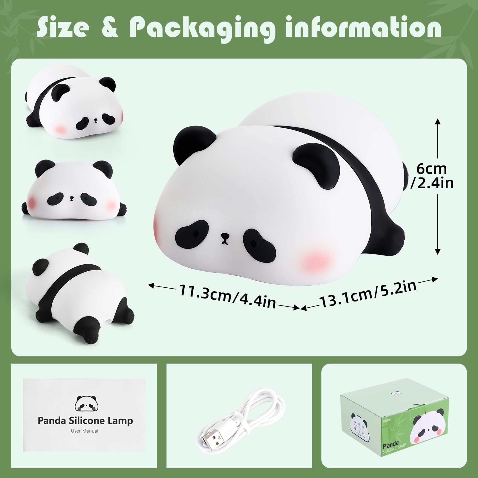 YISUN Cute Panda Night Light, LED Squishy Night Light, Food Grade Silicone, Rechargeable Nursery Nightlight with 3 Level Dimmabl
