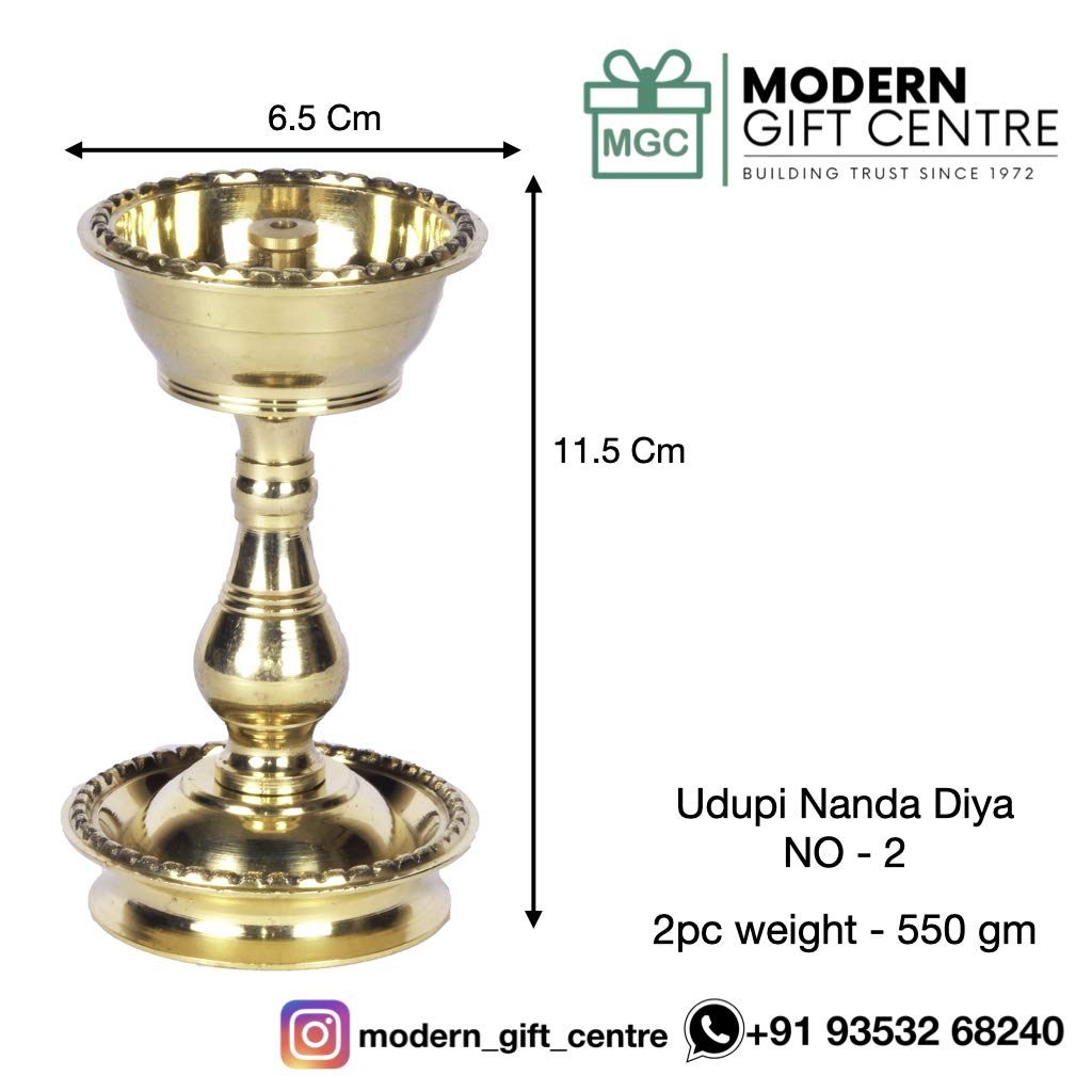 Printology Modern Gift Centre metal Pure Brass Heavy Udupi Nanda Diya (no-2, Set of 2)