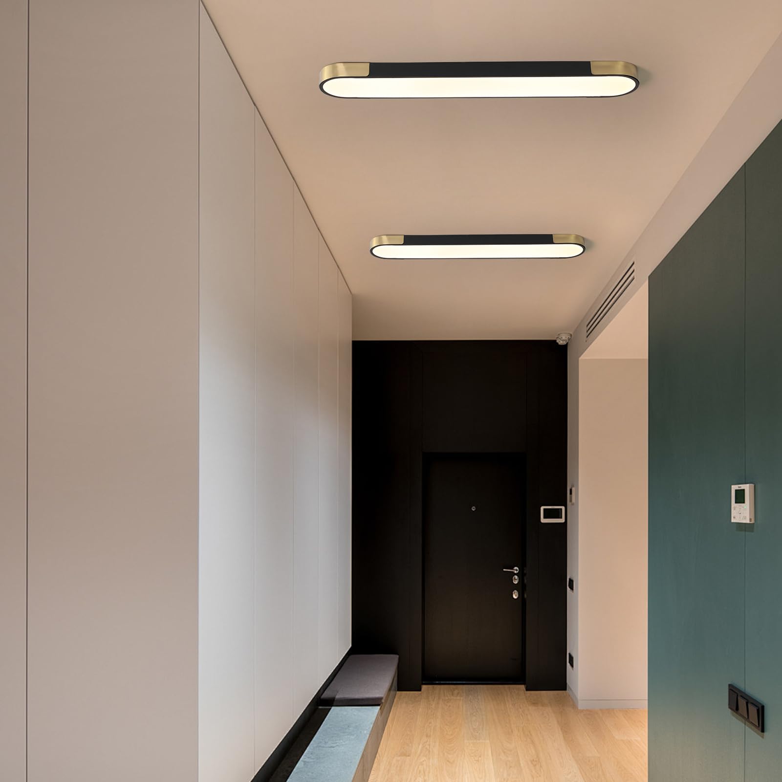 Qcyuui Kitchen Lighting Fixtures Ceiling 39.4 Inch Dimmable Modern Led Ceiling Light Black And Gold Long Linear Ceiling Light Fixture For Office Bedroom Kitchen Hallway (48W/3000-6500K)