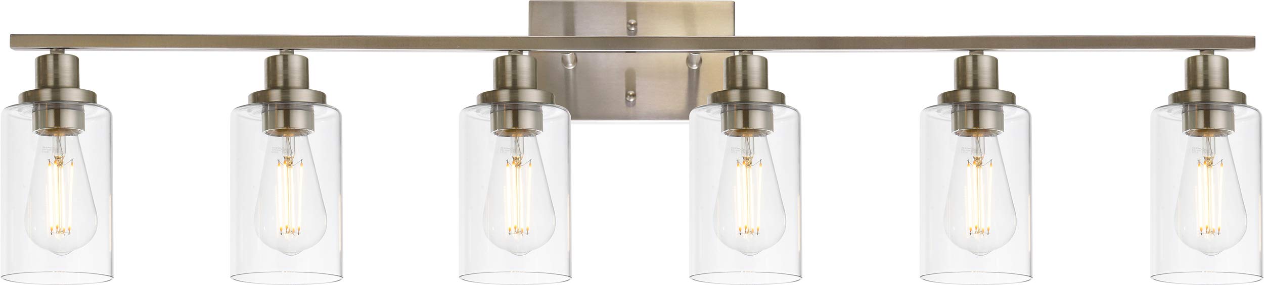 MELUCEE 6-Light Bathroom Vanity Light Fixtures Brushed Nickel Modern Wall Light with Glass Shade