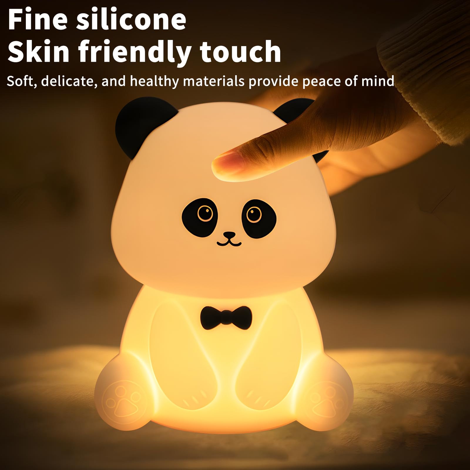 Hpydiy Cute Panda Night Light Squishy Animal Nightlamp Rechargerable Dimmable Nursery Soft Silicone Table Bedroom Lamp Portable Adjustable Lighting Bedroom Bedside Gift