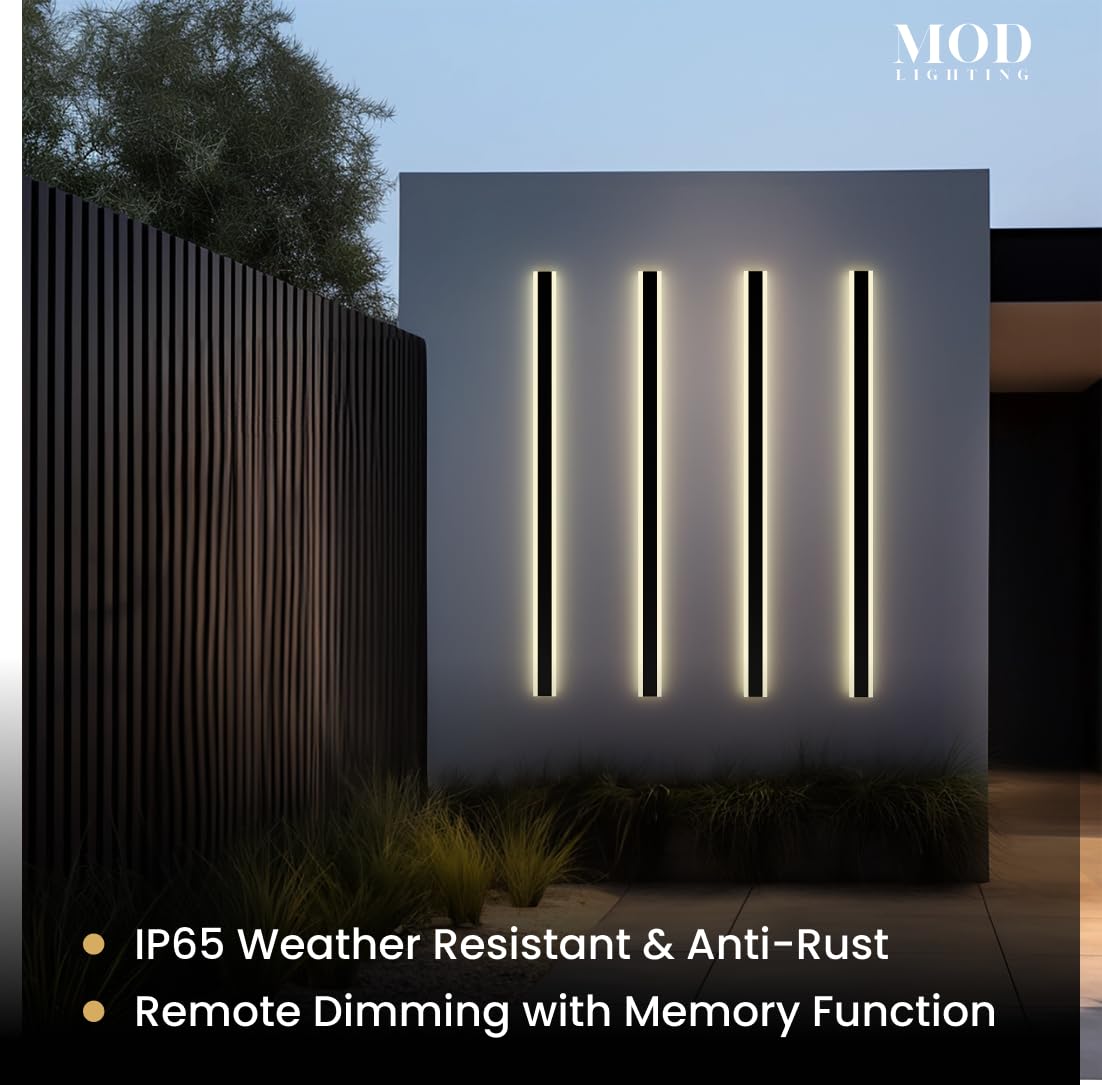 ?????? ???????????????? Haylen | Waterproof Outdoor Wall Light, Led Dimmable With Remote 3000K-6000K, Long Outdoor Porch Lights, Wired Lighting Fixture, Patio Exterior Wall Sconce, 1-Pack (Black, 59")