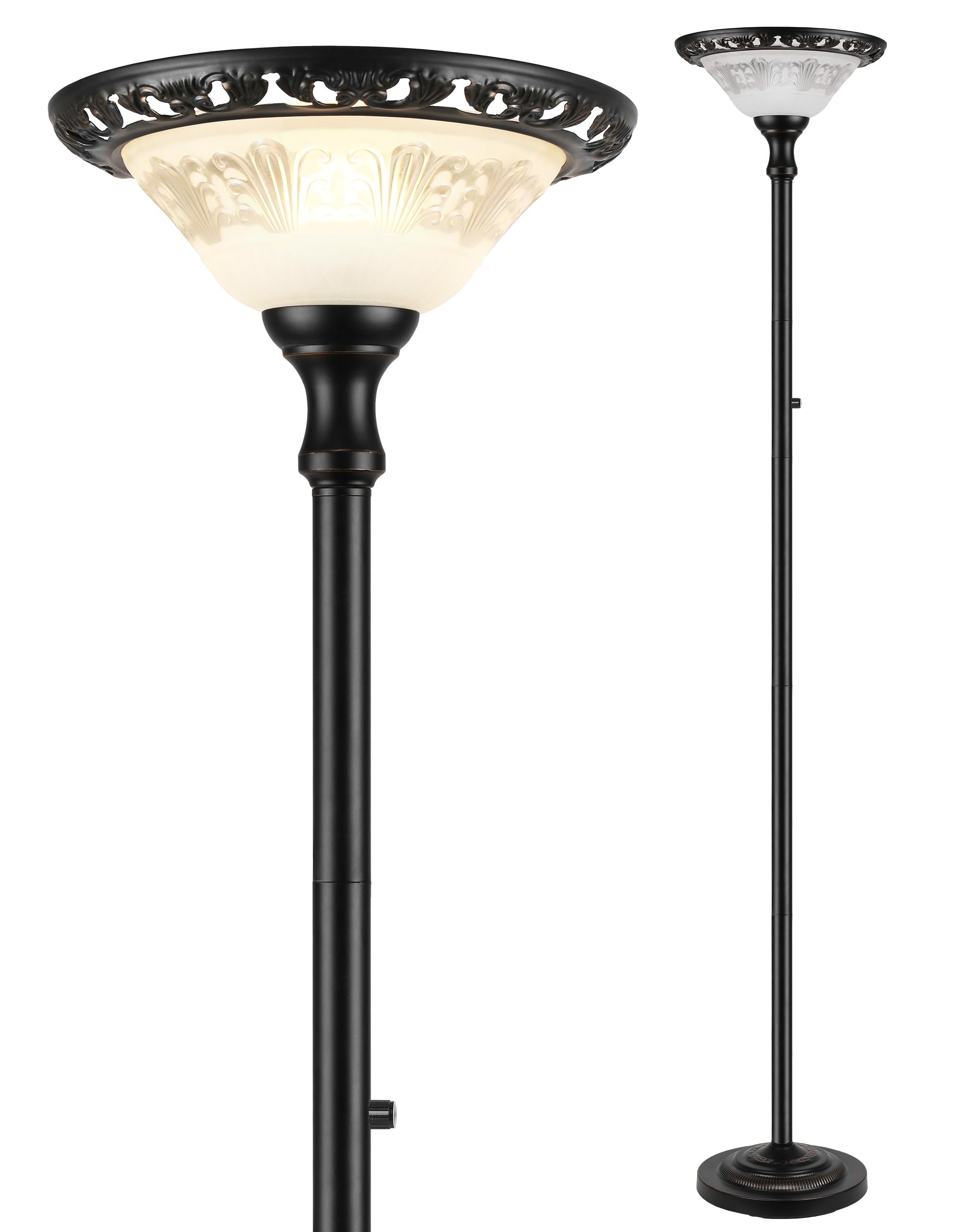 PARTPHONER Torchiere Floor Lamps for Living Room, 71 Tall Standing Lamp with Thick Glass Shade, Metal Pole & Heavy Base, Vintage