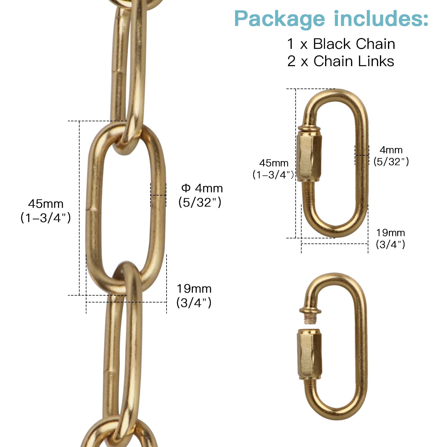 Helunsi Lighting Chain, 6 Feet Imitation Copper Light Fixture Chain, Metal Chandelier Chain Extension With Connection Link Lock,