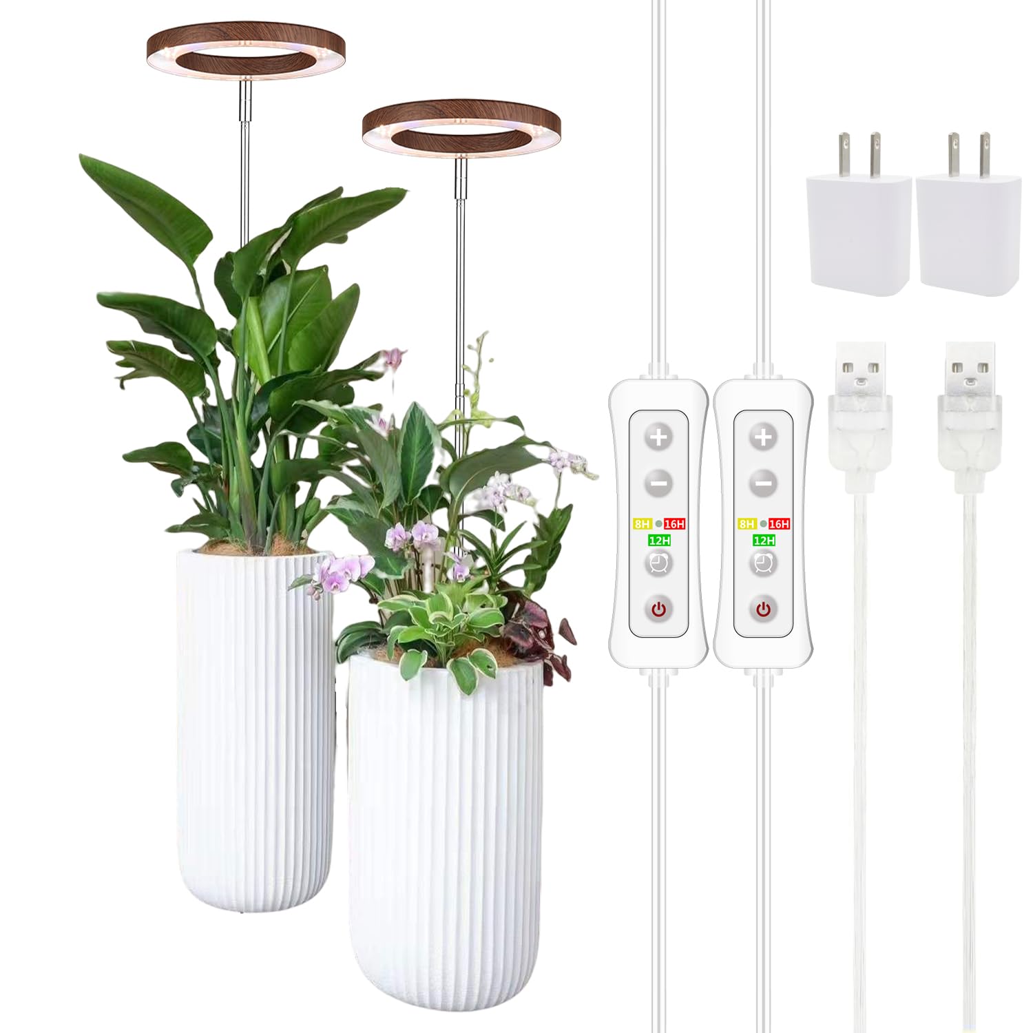 yadoker Plant Grow Light  LED Growing Light Full Spectrum for Indoor Plants Aluminum Walnut Wood Grain Plant Lights Height Adjustable  Automatic Timer  5V Low Safe Voltage Idea for Large Plant Light 